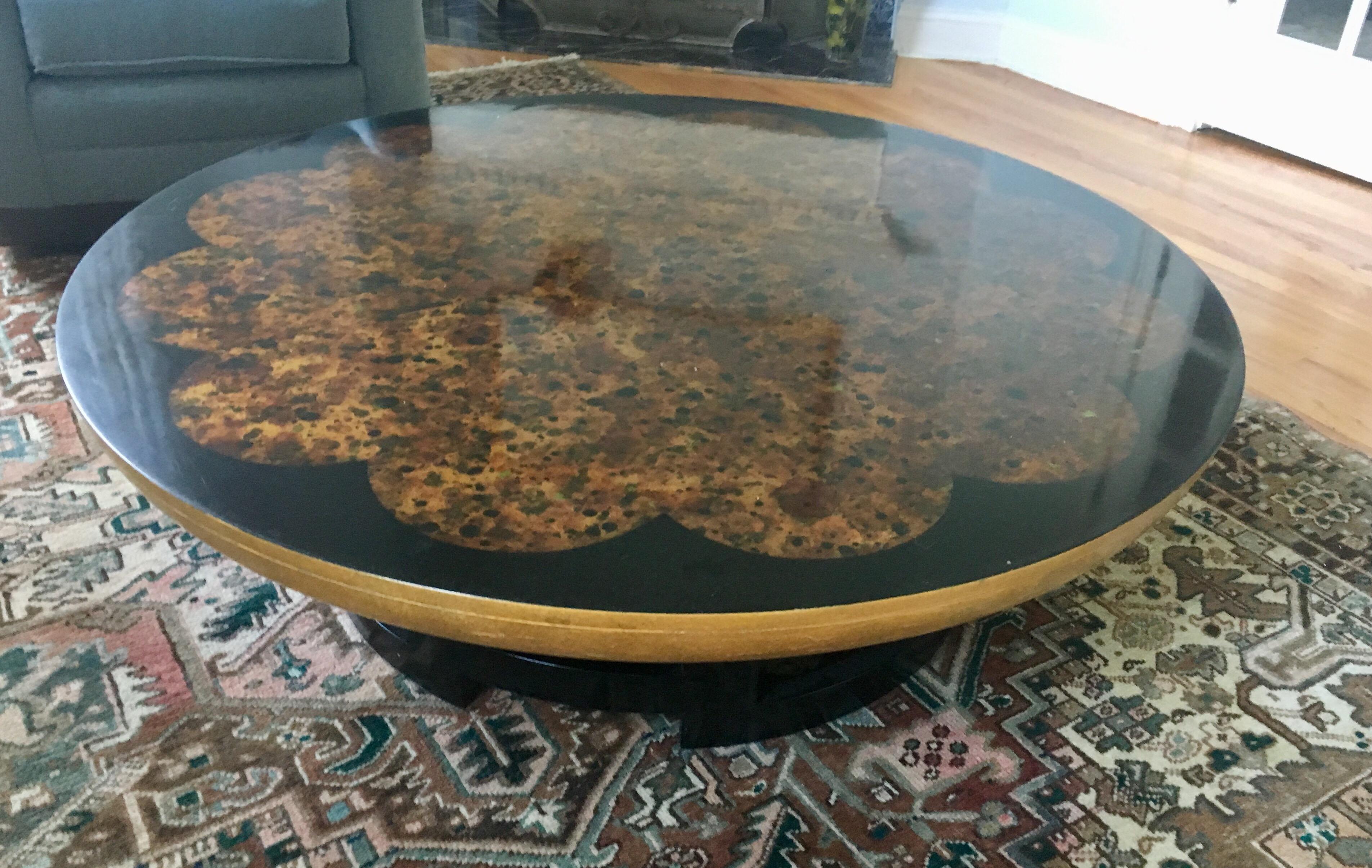 Mid-20th Century Kittinger Muller and Barringer Lotus Round Cocktail Coffee Table with Glass