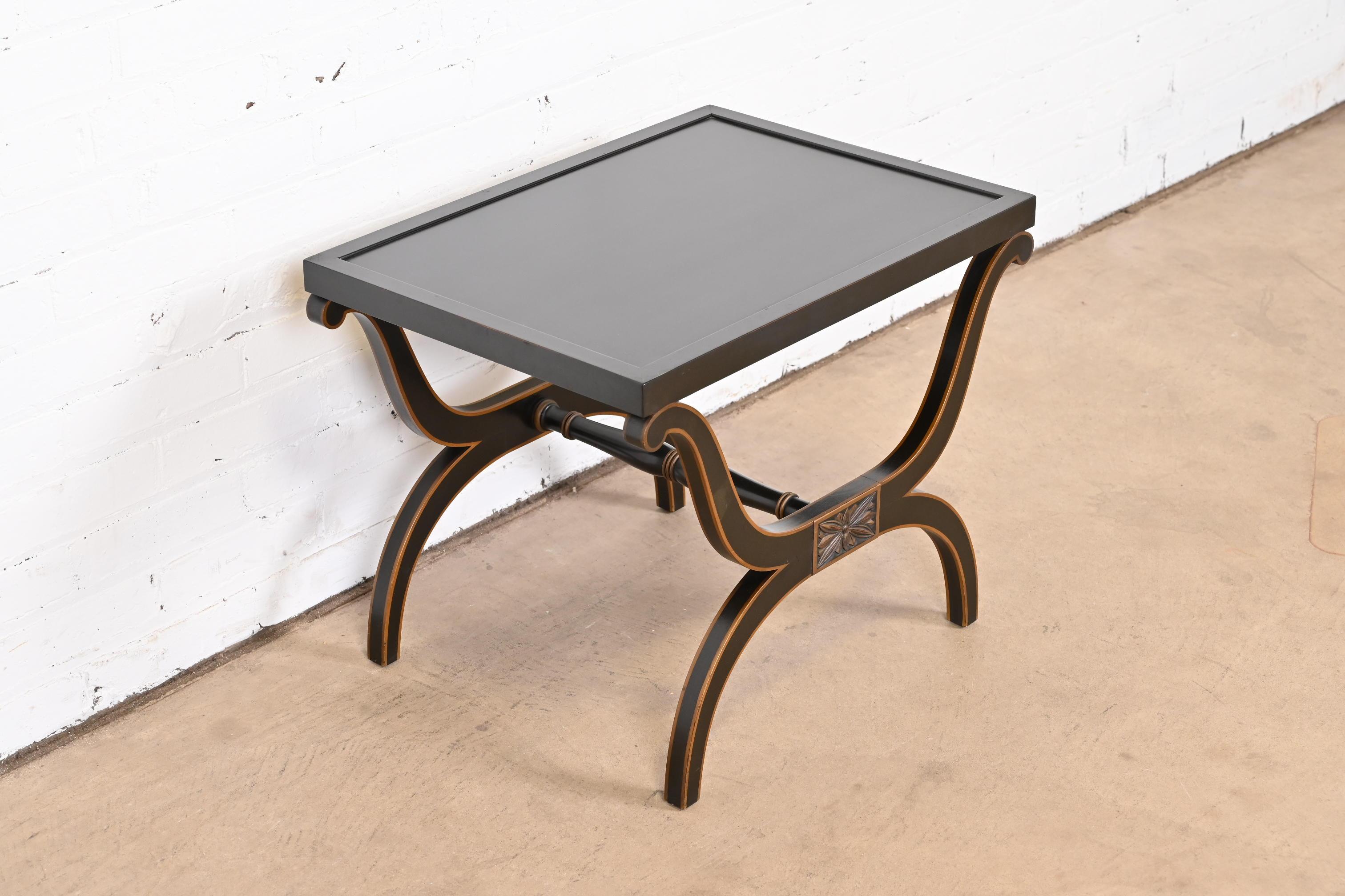 Wood Kittinger Neoclassical Curule Parcel Gilt Ebonized Occasional Side Table