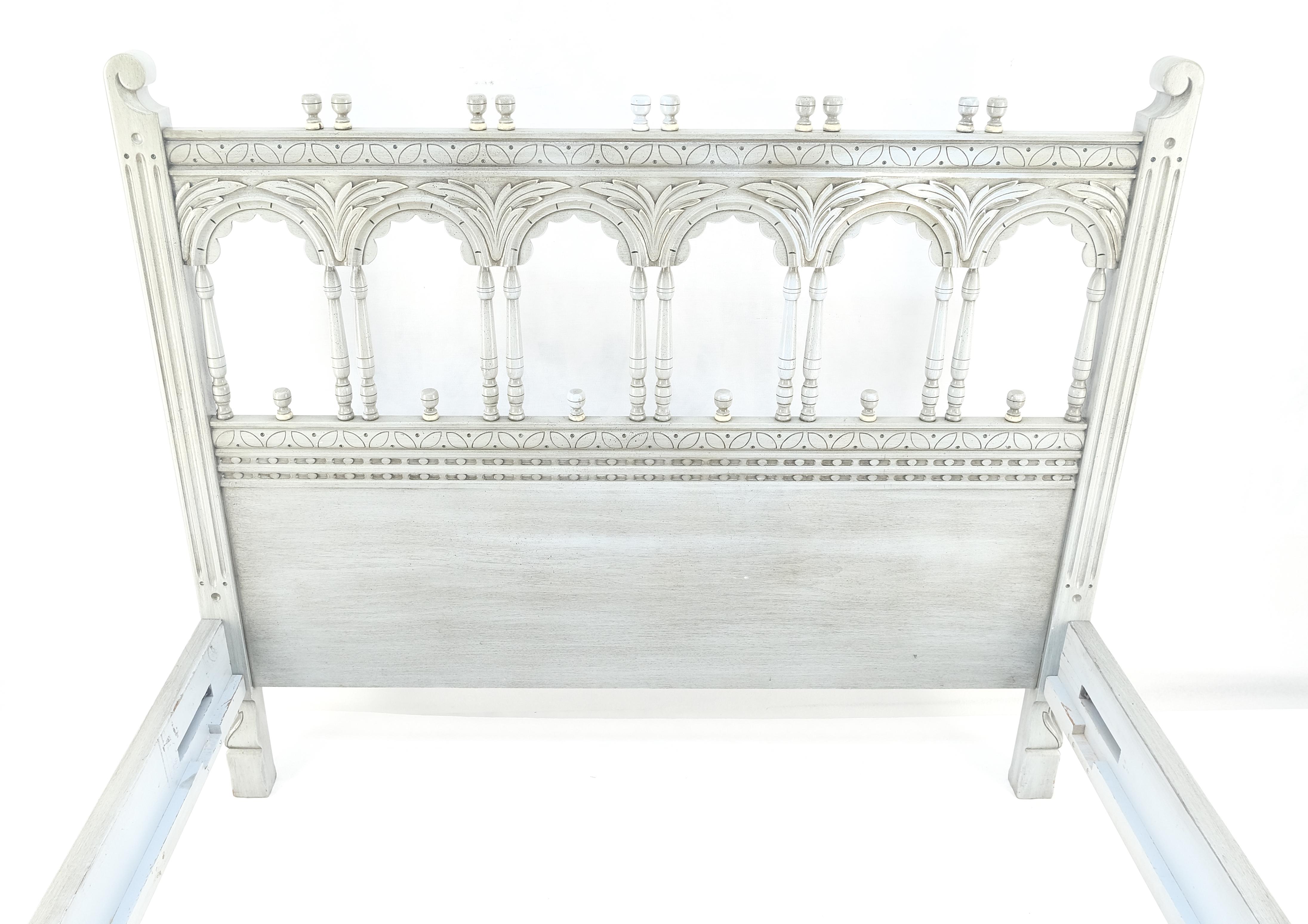 Kittinger Pintado Pintura Decorado Blanco Azul Gris Cama Completa Cabecero Rieles en venta 6