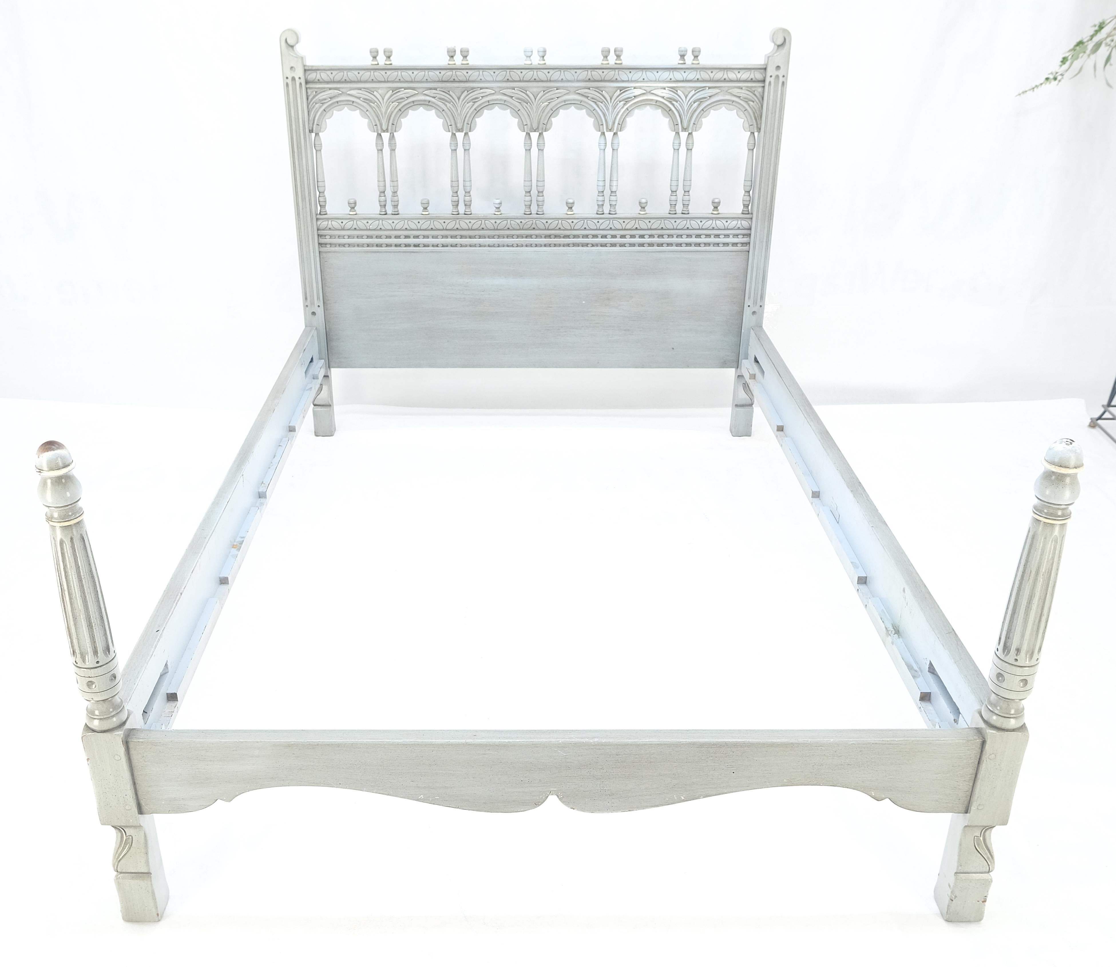 Kittinger Pintado Pintura Decorado Blanco Azul Gris Cama Completa Cabecero Rieles Estadounidense en venta