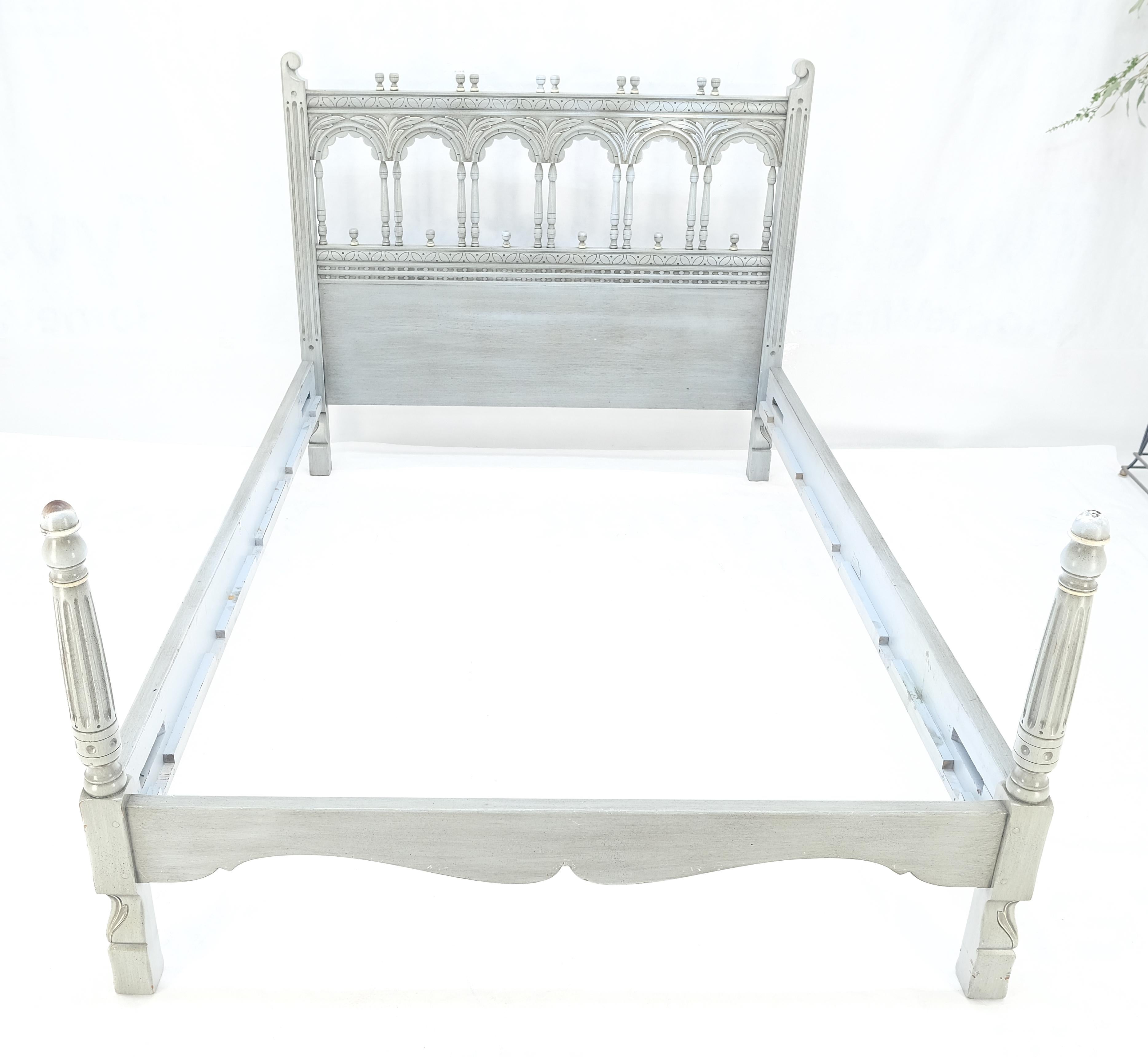 Kittinger Pintado Pintura Decorado Blanco Azul Gris Cama Completa Cabecero Rieles Tallado en venta