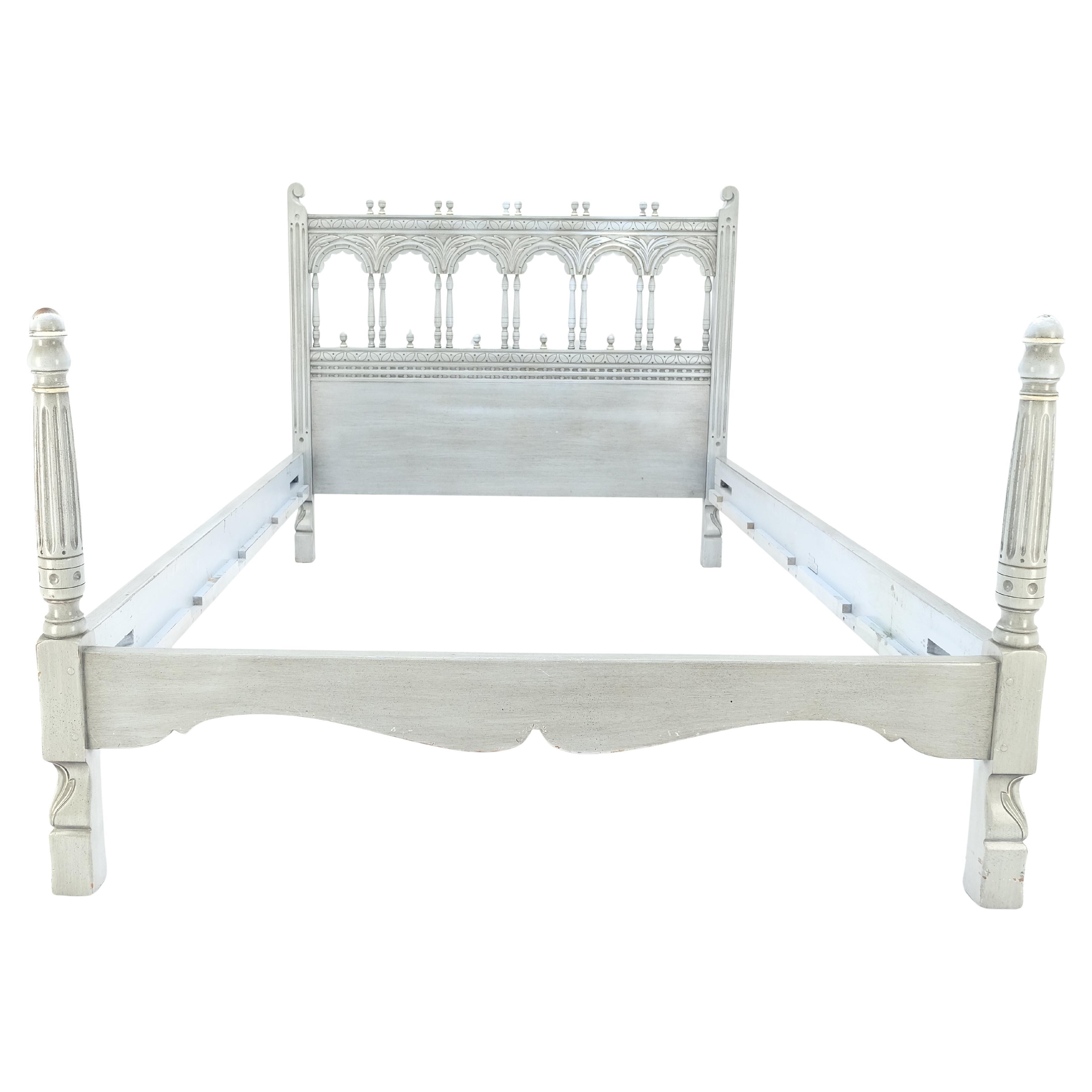 Kittinger Painted Paint Decorated White Blue Grey Full Size Bed Headboard Rails