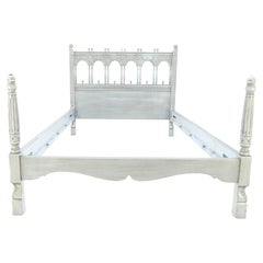 Kittinger Painted Paint Decorated White Blue Grey Full Size Bed Headboard Rails