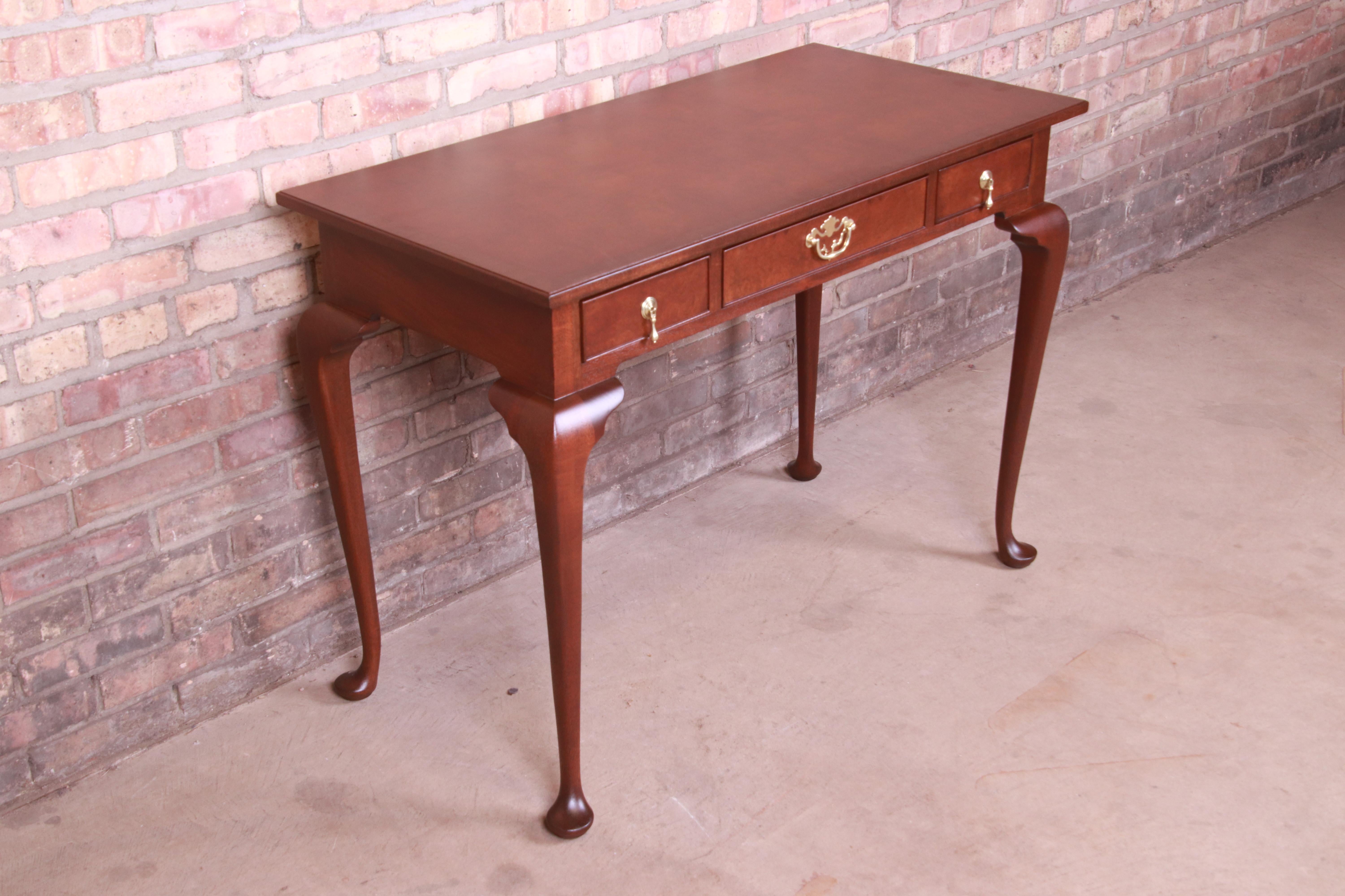 American Kittinger Queen Anne Burled Walnut Writing Desk, Newly Refinished
