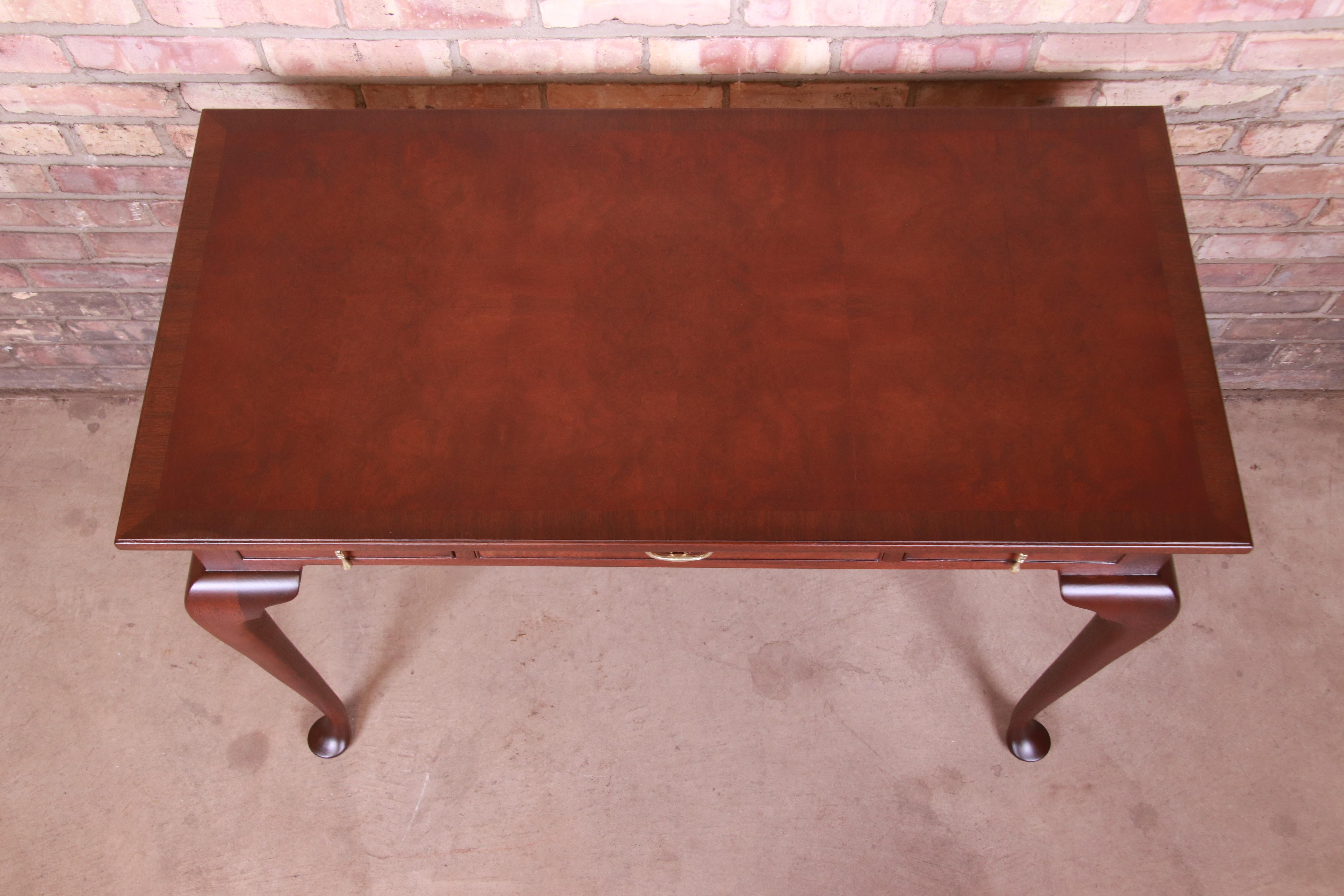 20th Century Kittinger Queen Anne Burled Walnut Writing Desk, Newly Refinished