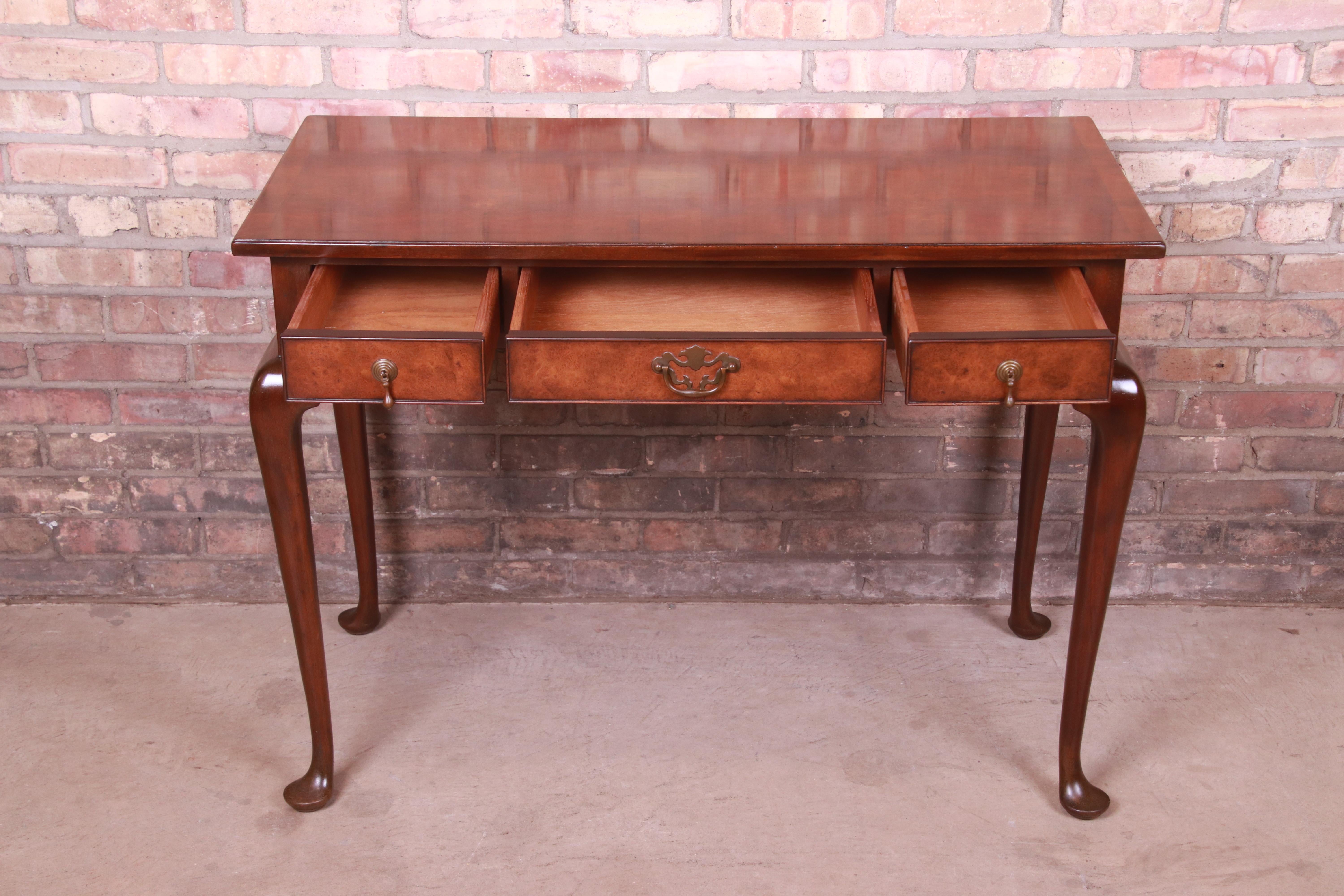 Kittinger Queen Anne Burled Walnut Writing Desk or Console Table 1