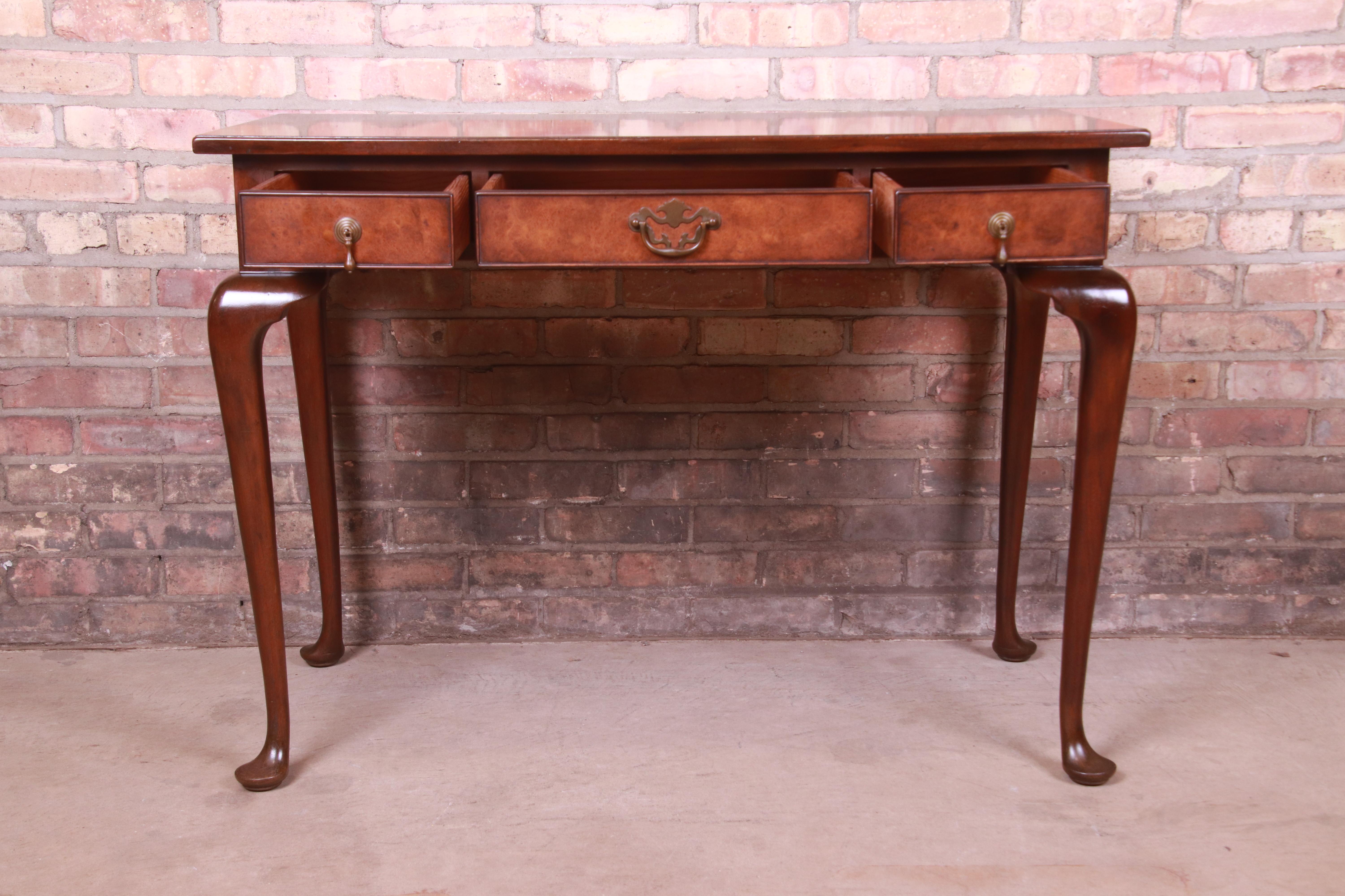 Kittinger Queen Anne Burled Walnut Writing Desk or Console Table 2