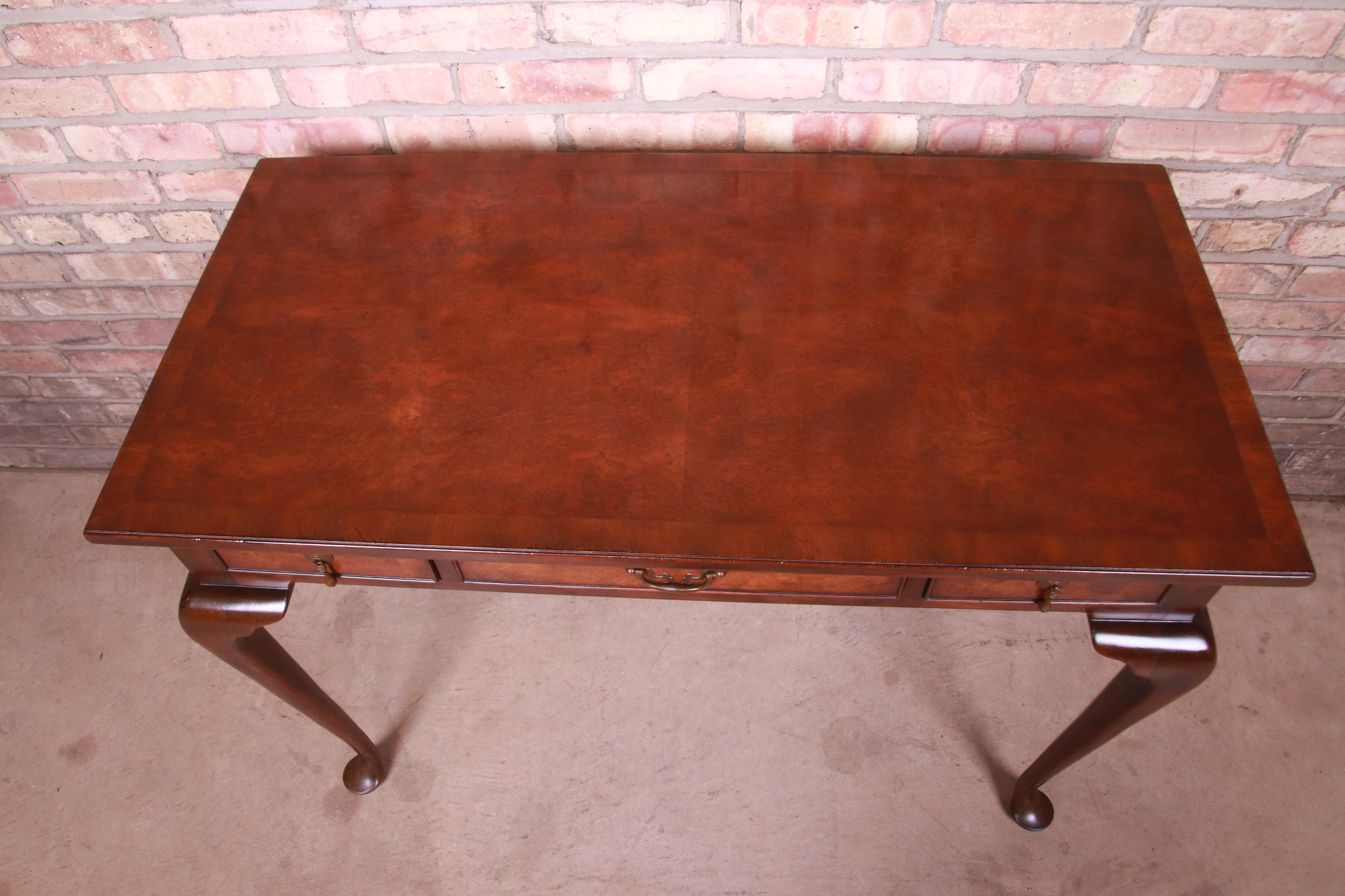 20th Century Kittinger Queen Anne Burled Walnut Writing Desk or Console Table