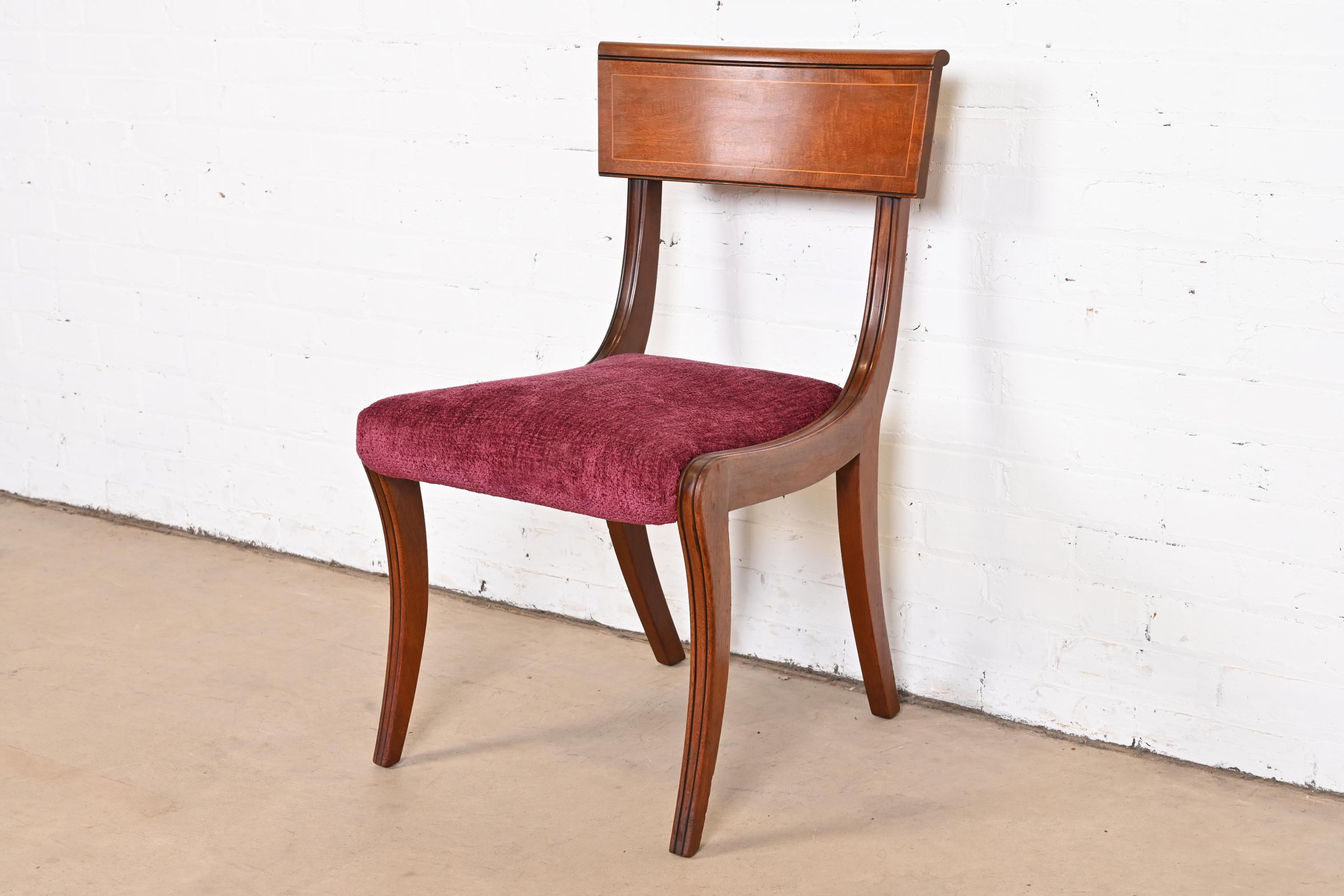 Upholstery Kittinger Regency Inlaid Mahogany Klismos Dining Chairs, Set of Ten For Sale