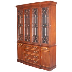 Kittinger School Satinwood Inlaid Mahogany Breakfront China Cabinet