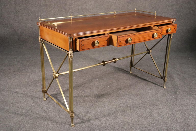 Kittinger Solid Brass and Satinwood French Directoire Writing Desk