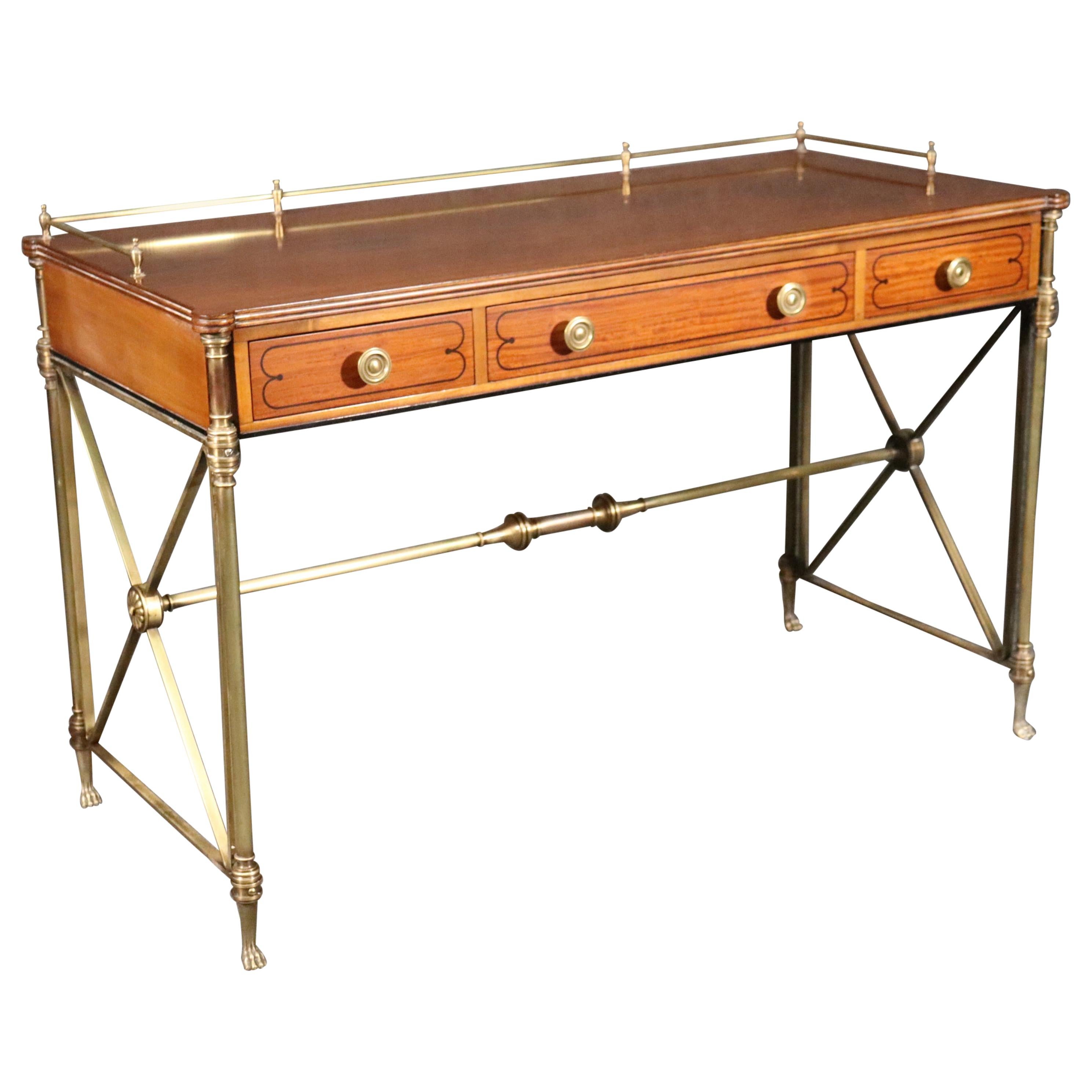 Kittinger Solid Brass and Satinwood French Directoire Writing Desk Table