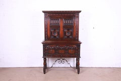 Kittinger Spanish Baroque Carved Walnut Hutch or Bar Cabinet, Circa 1920s