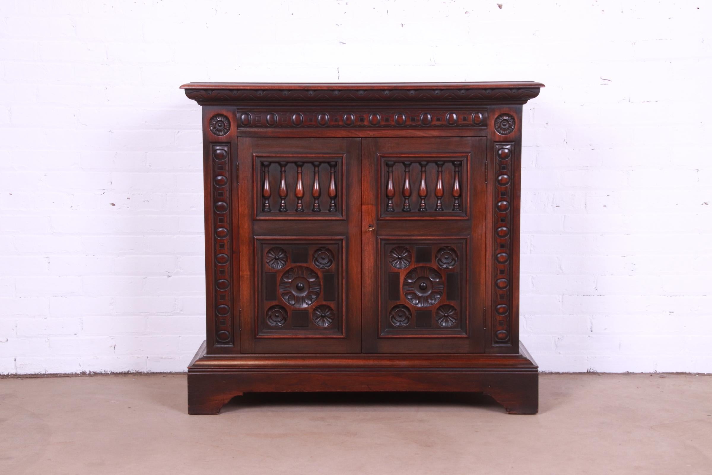 American Kittinger Spanish Baroque Carved Walnut Server or Bar Cabinet, Circa 1920s