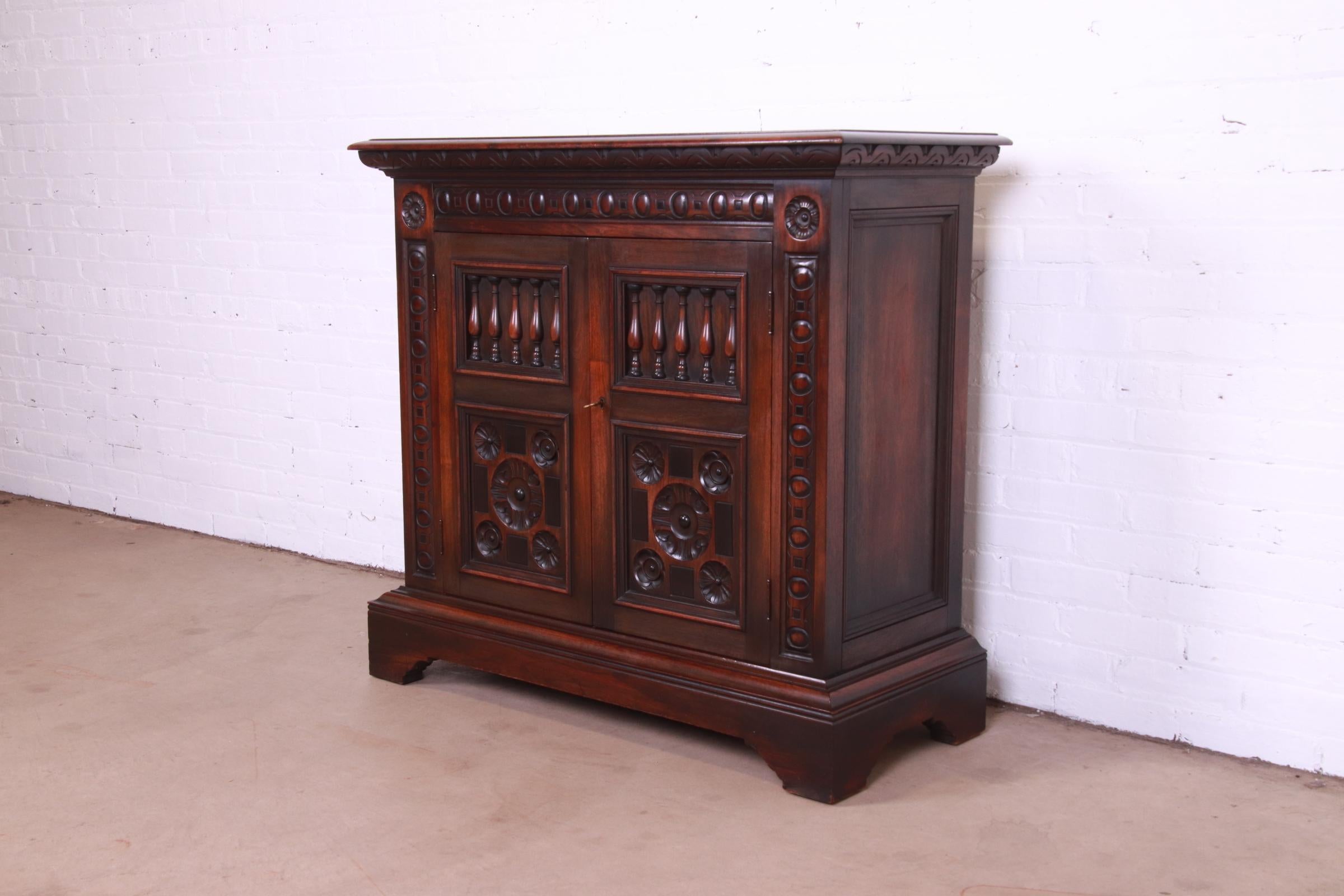 20th Century Kittinger Spanish Baroque Carved Walnut Server or Bar Cabinet, Circa 1920s For Sale