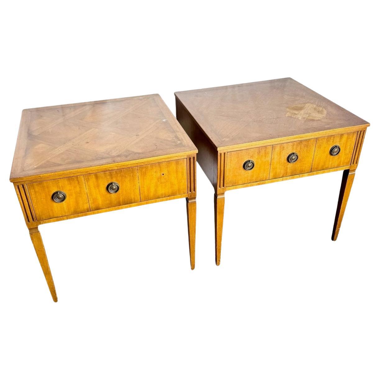 Kittinger Square Parquetry Top Side Tables - A Pair For Sale