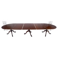 Kittinger Tripple Tripod Base 2x24" Extensions Leaves Oval Dining Banquet Table
