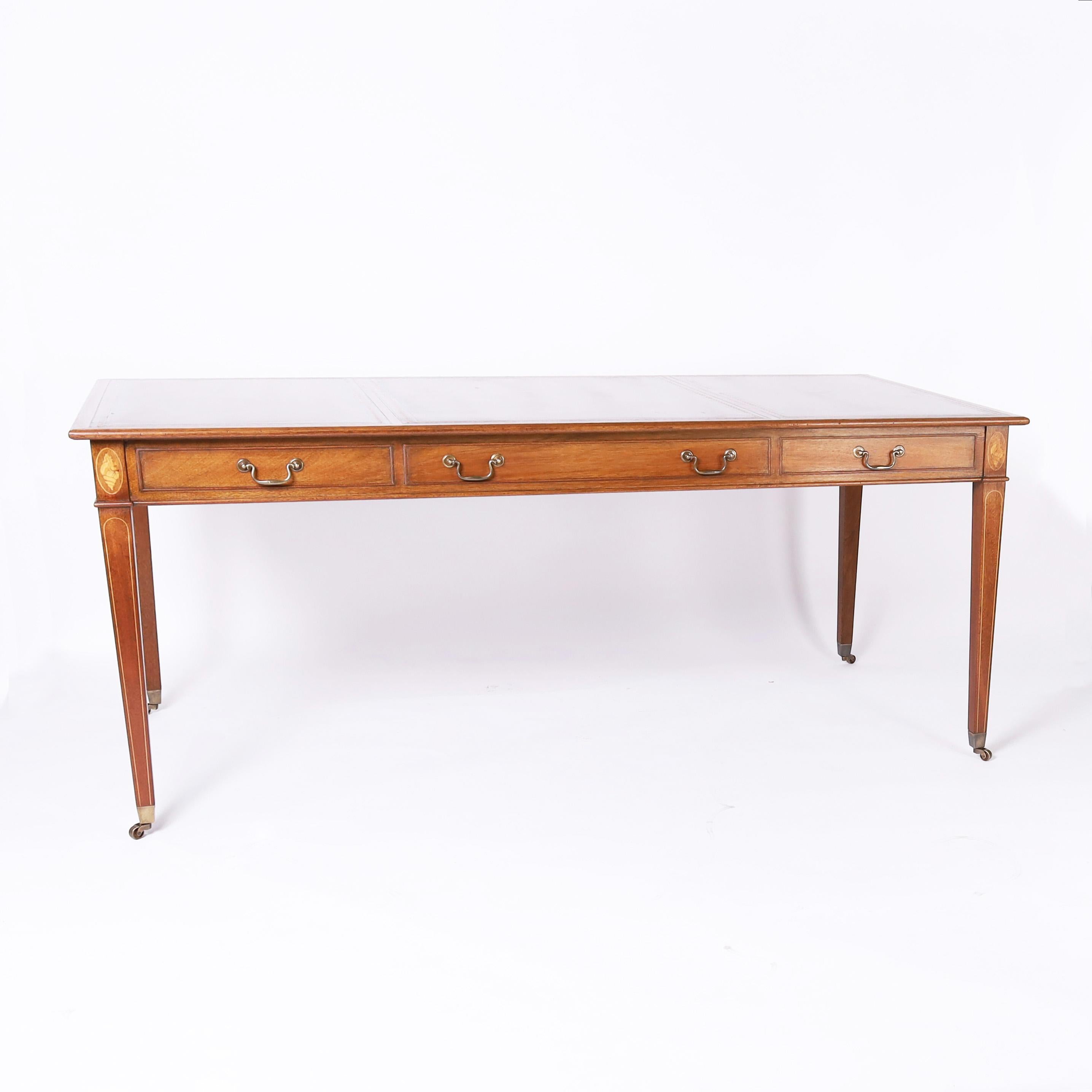 American Kittinger Vintage Leather Top Inlaid Federal Style Desk