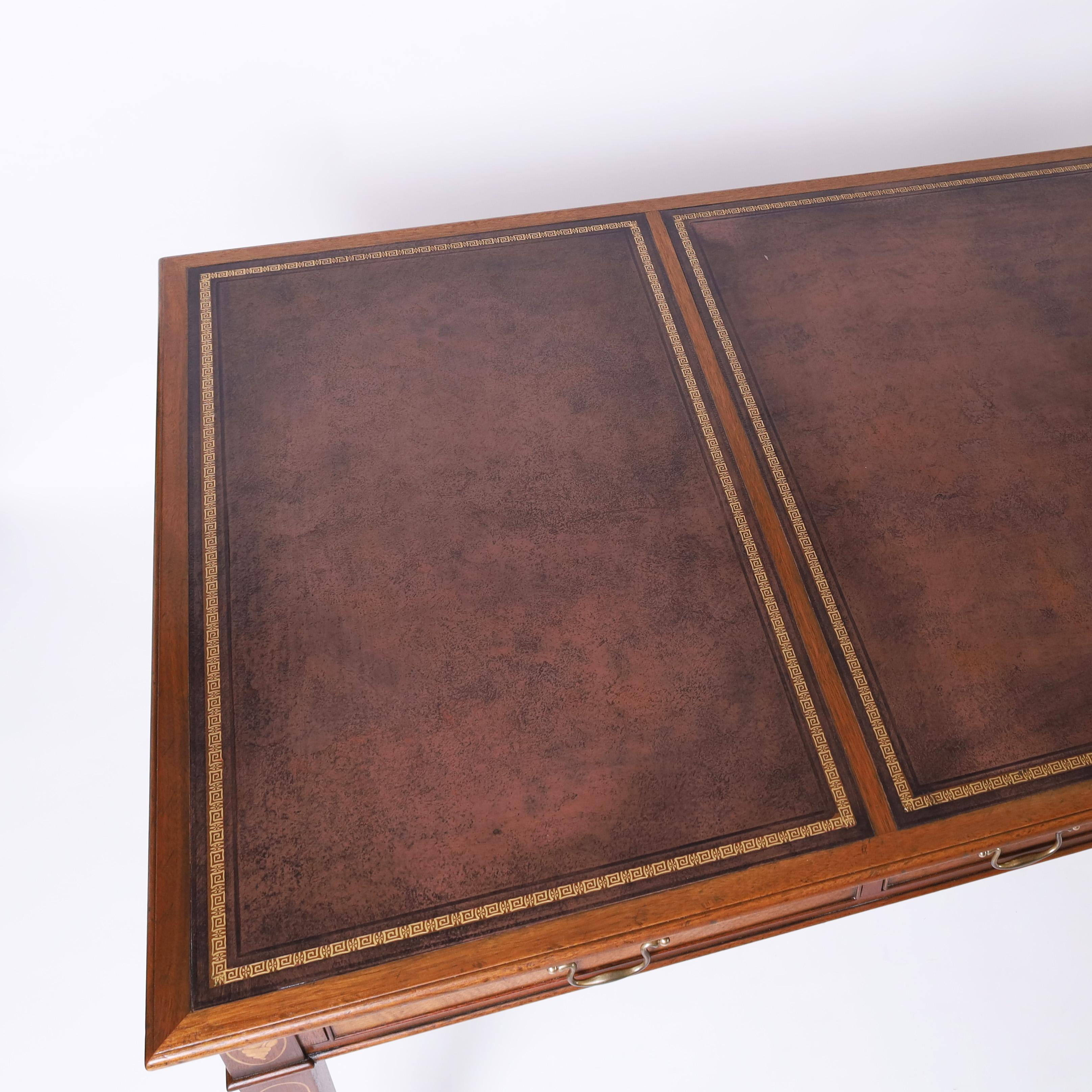 Hand-Crafted Kittinger Vintage Leather Top Inlaid Federal Style Desk