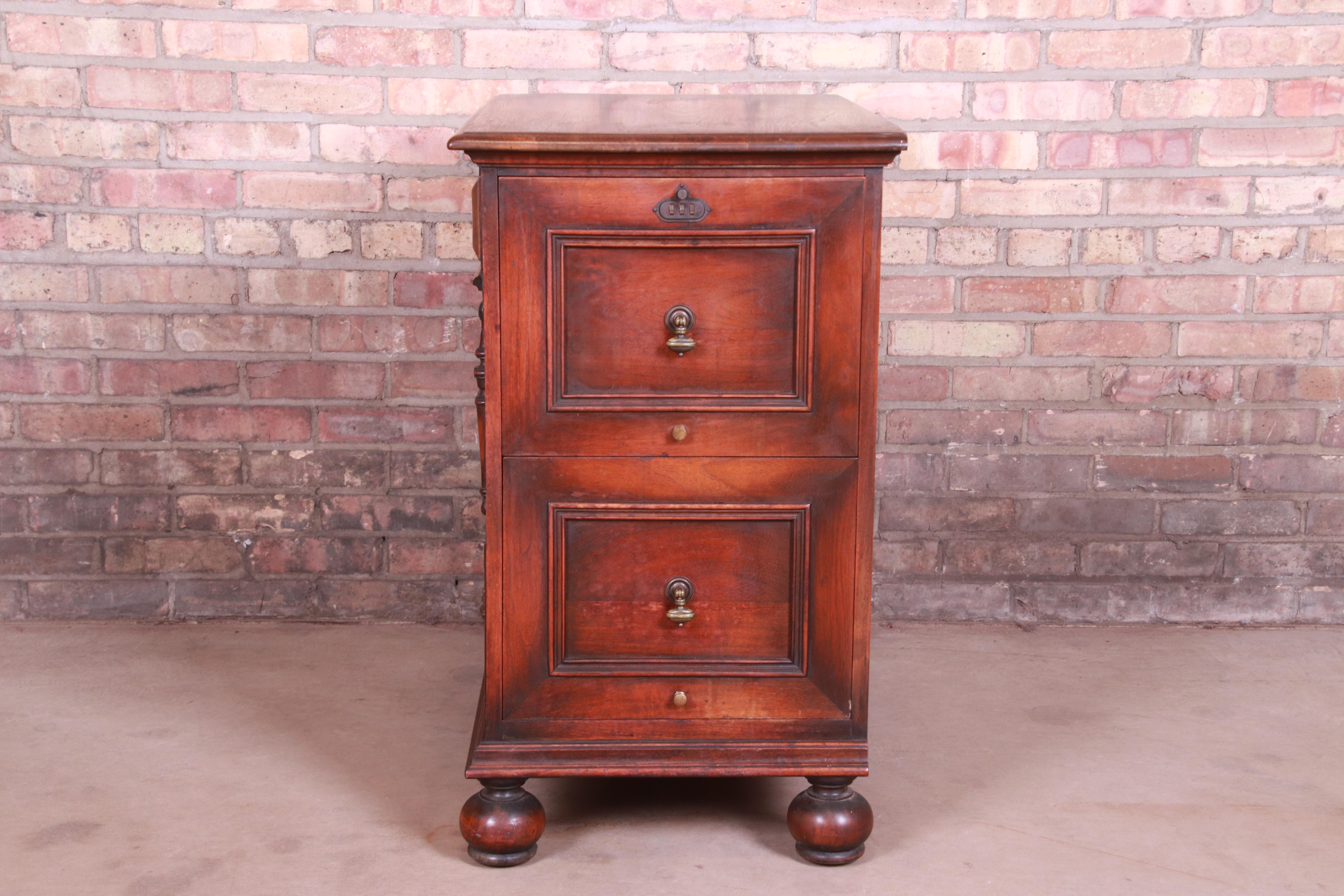 Kittinger William and Mary Style Carved Walnut File Cabinet Chest, circa 1930s 3