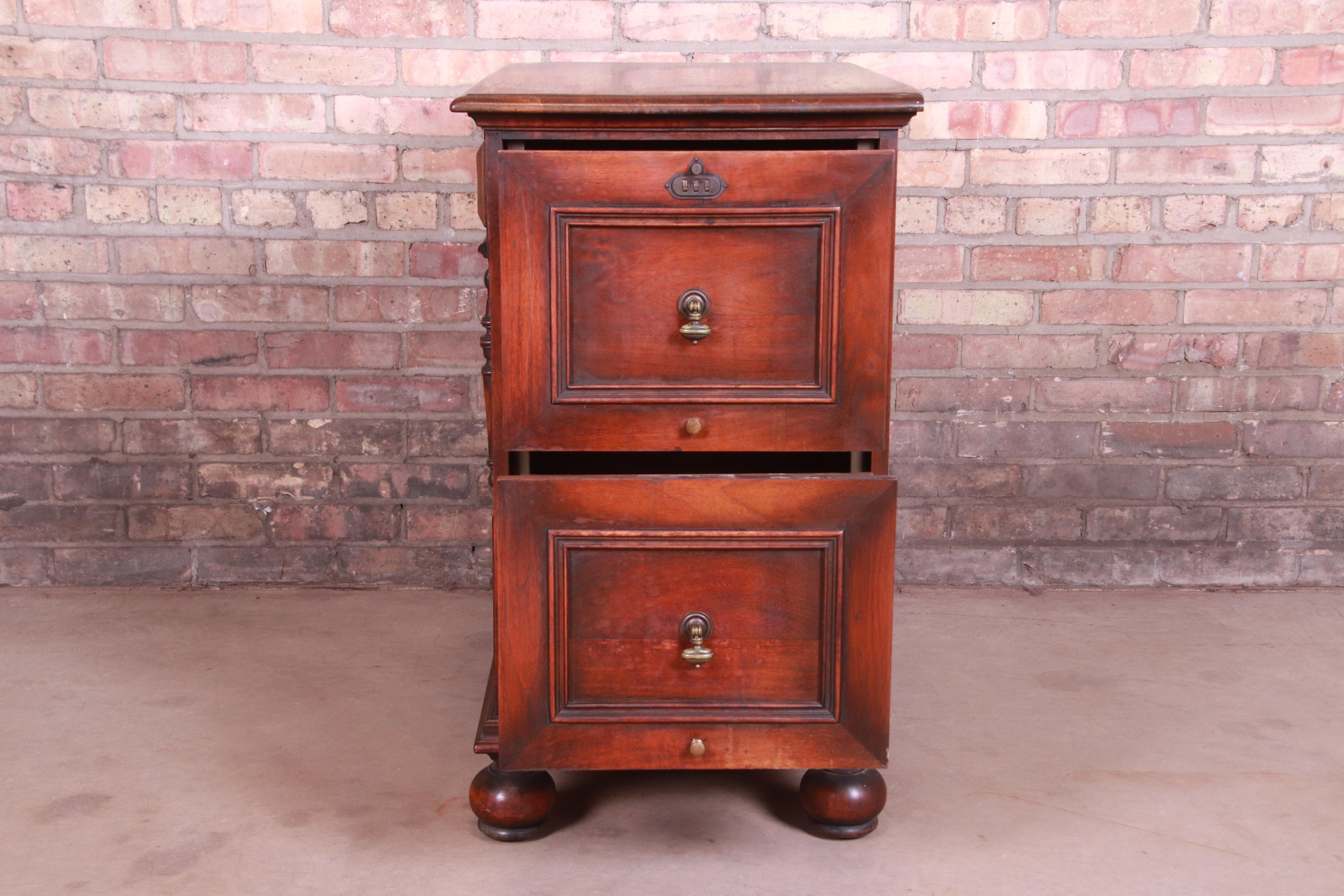 Kittinger William and Mary Style Carved Walnut File Cabinet Chest, circa 1930s 4