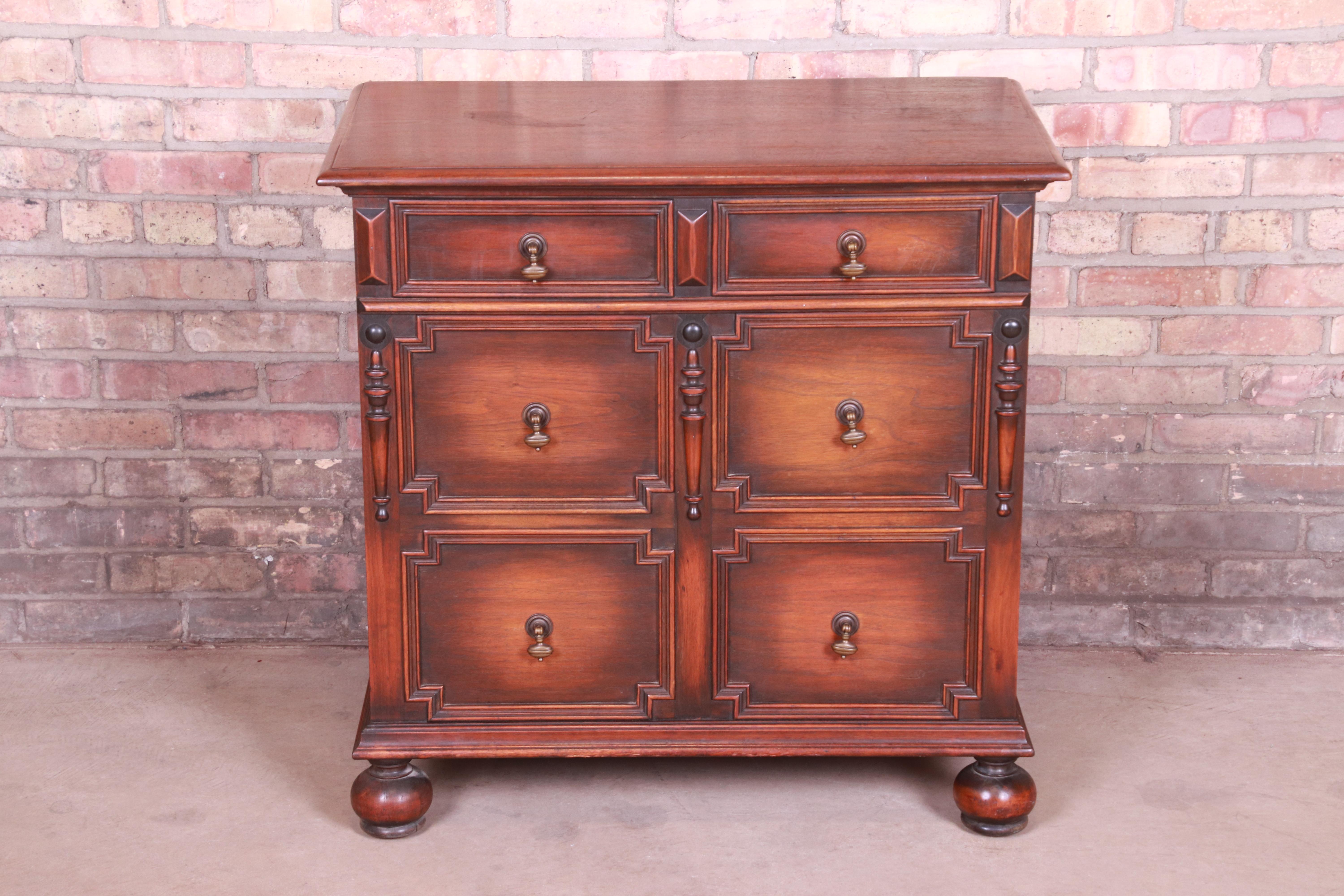 American Kittinger William and Mary Style Carved Walnut File Cabinet Chest, circa 1930s