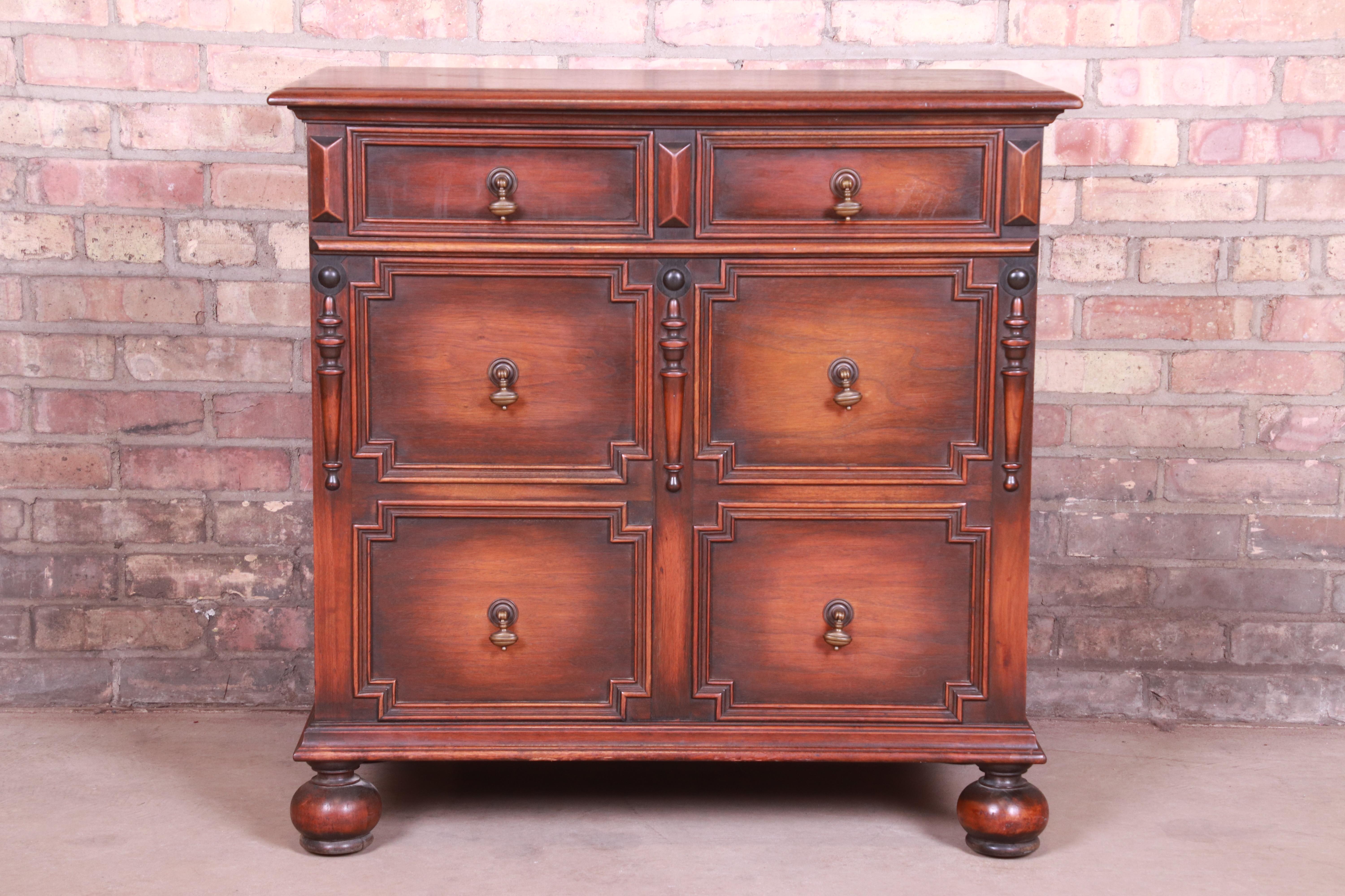 Kittinger William and Mary Style Carved Walnut File Cabinet Chest, circa 1930s In Good Condition In South Bend, IN