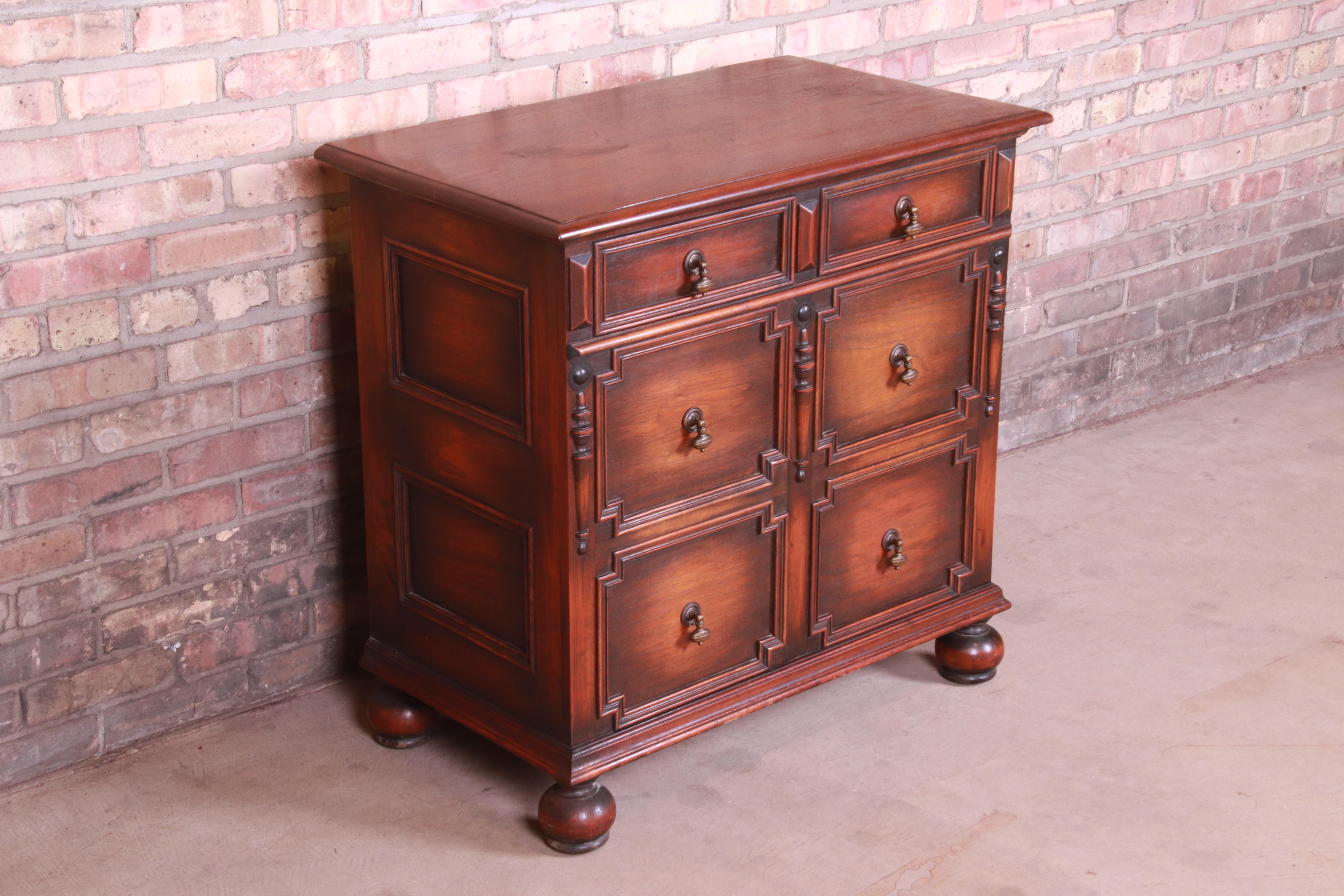 20th Century Kittinger William and Mary Style Carved Walnut File Cabinet Chest, circa 1930s