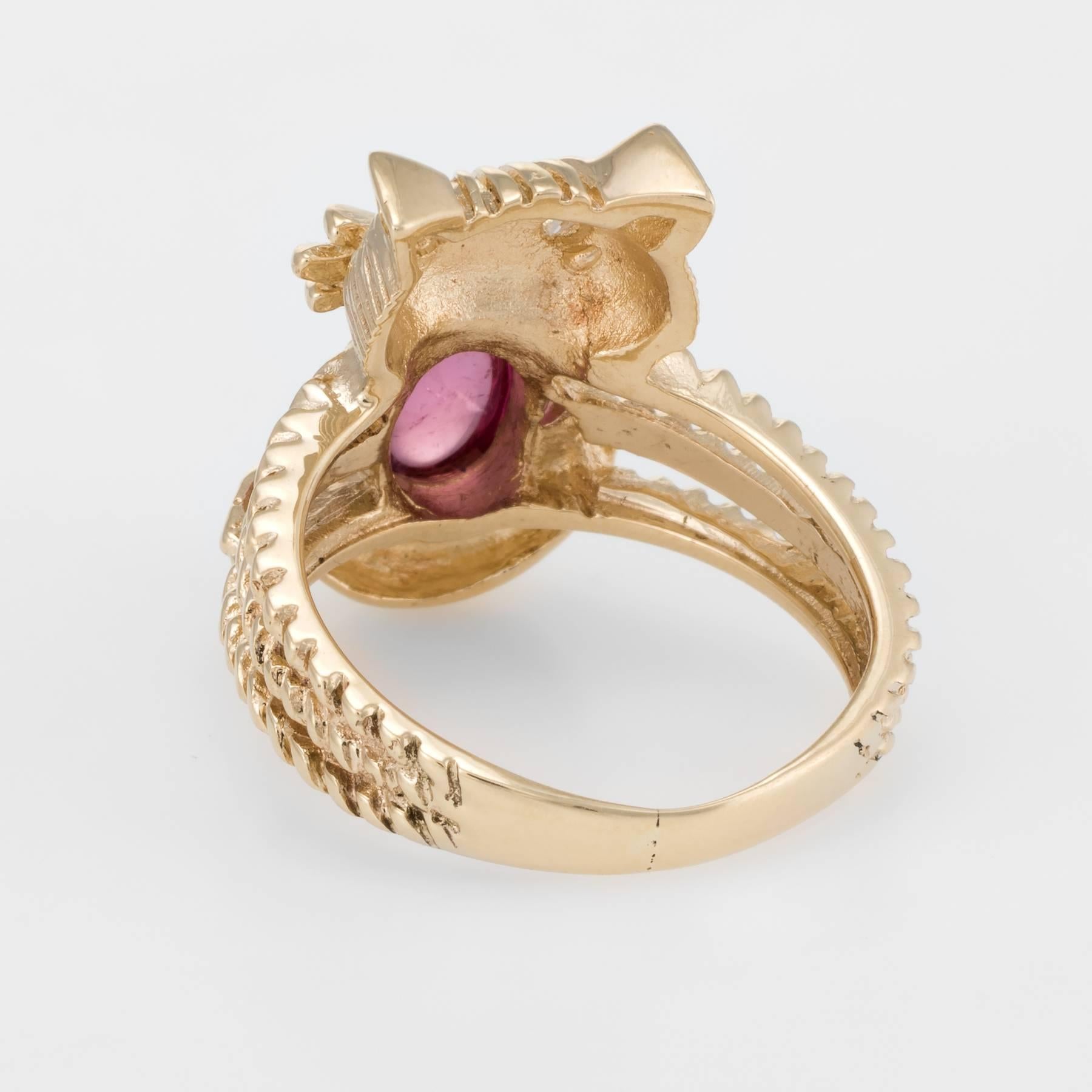 Oval Cut Kitty Cat Animal 14 Karat Yellow Gold Ring Pink Tourmaline