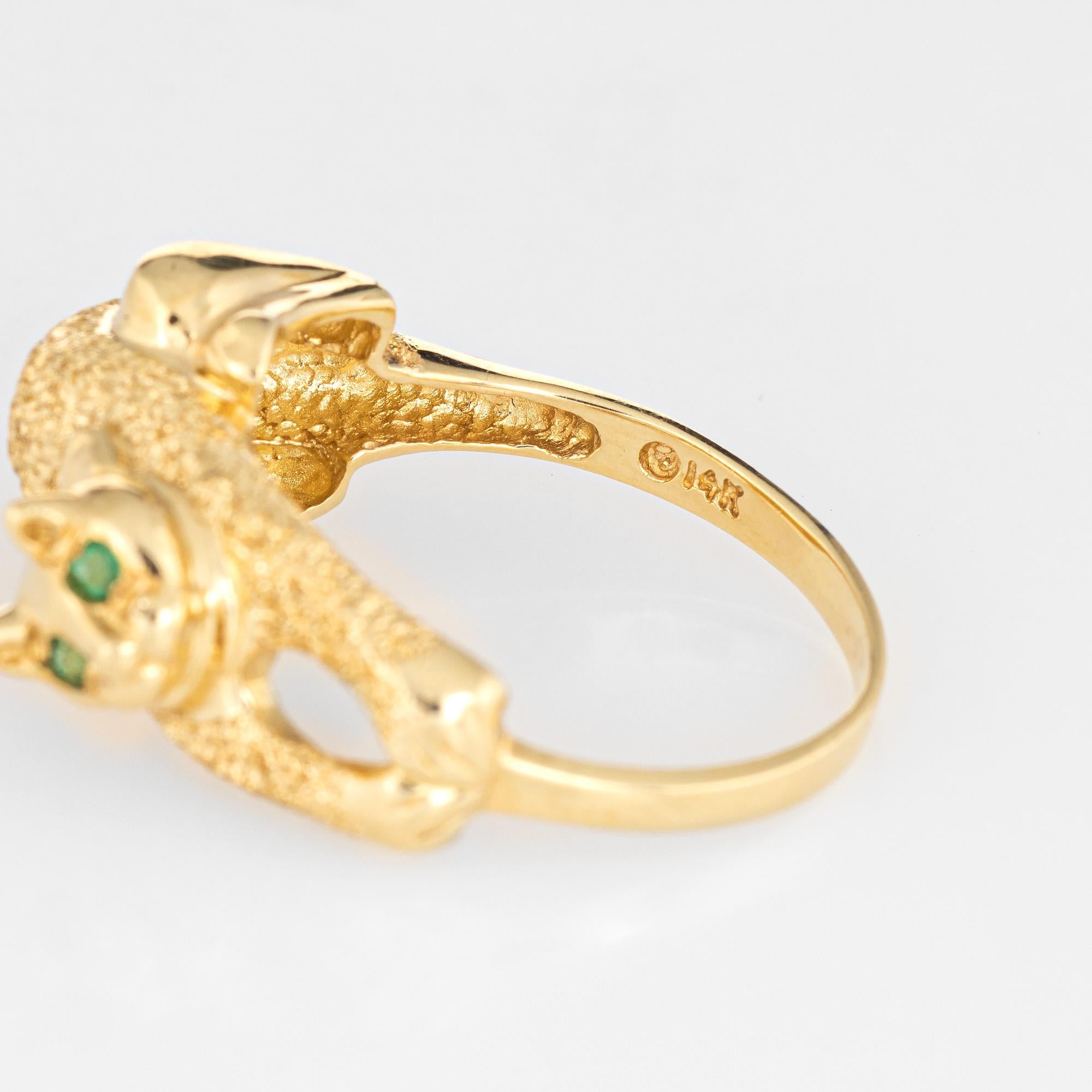 Round Cut Kitty Cat Ring Emerald Eyes Estate 14 Karat Yellow Gold Fine Animal Jewelry