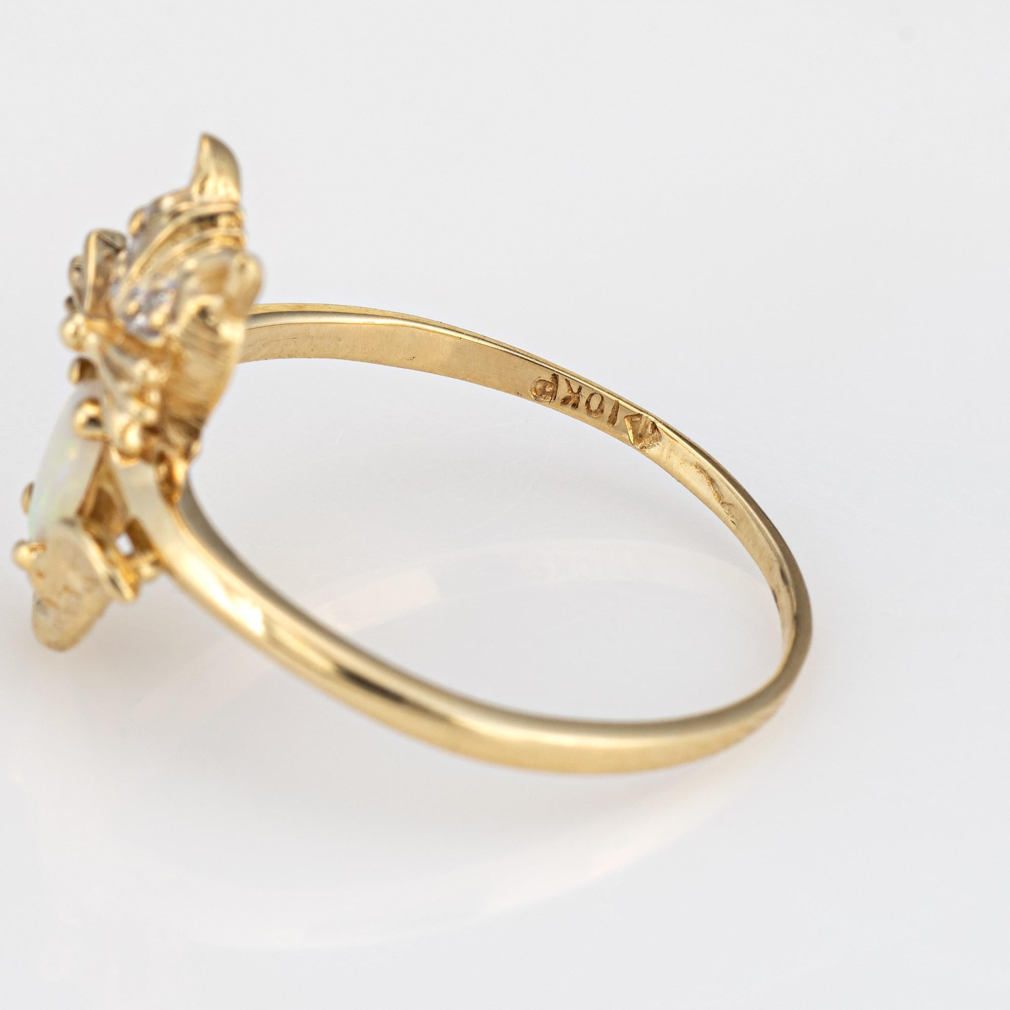 Kitty Cat Ring Vintage Opal Diamond 10k Yellow Gold Sz 7.5 Animal Jewelry 1
