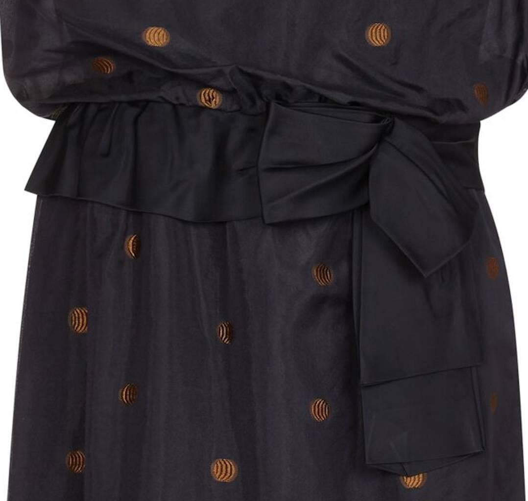Women's Kitty Copeland 1950s Black Taffeta Silk Dress With Polkadot Detail For Sale