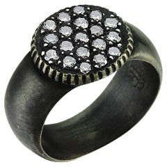 Used Oxidised Silver Round Ring with Champagne Pave Diamond