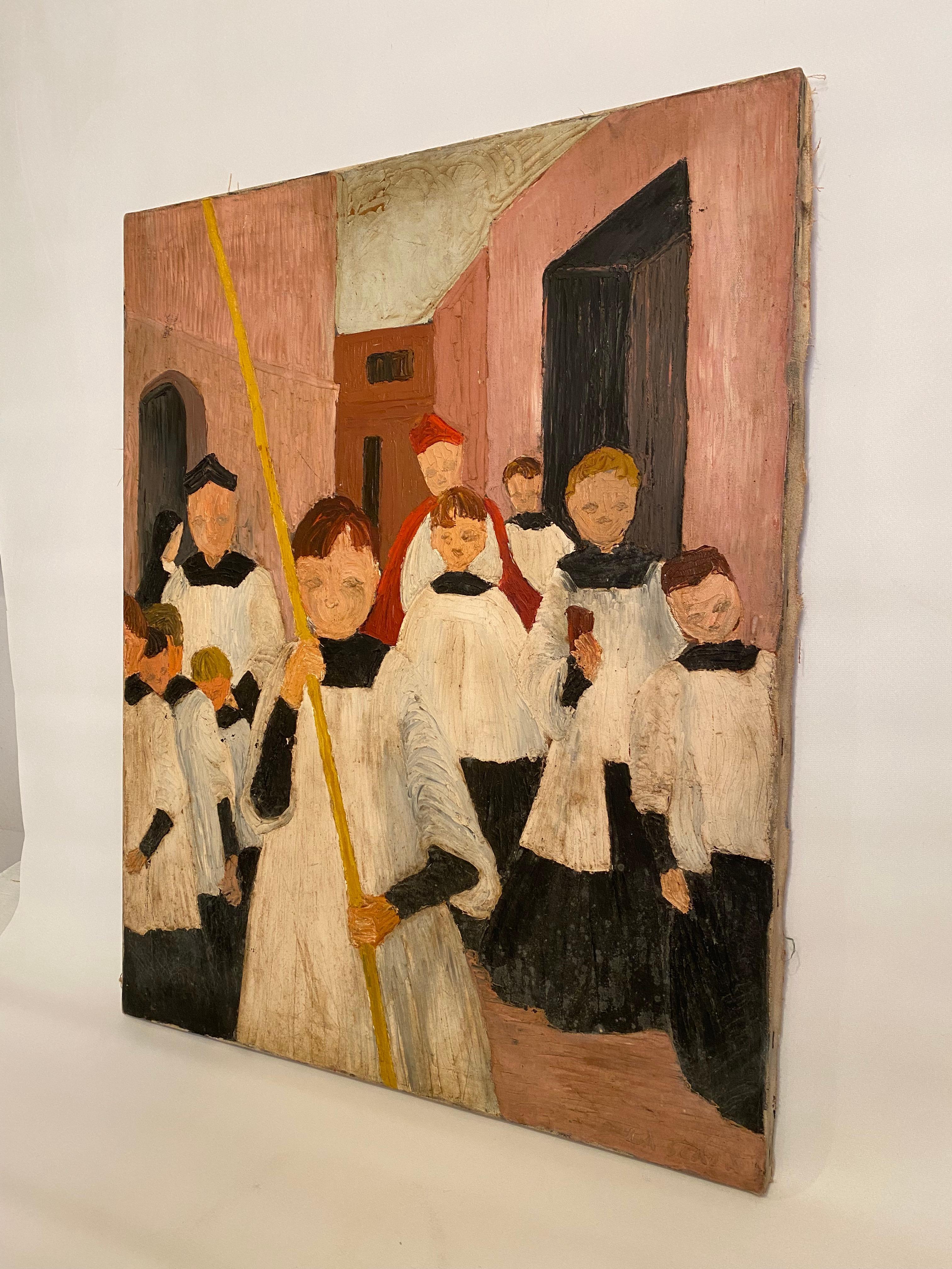 American Kitty LaScala Modernist Holy Day Procession Painting