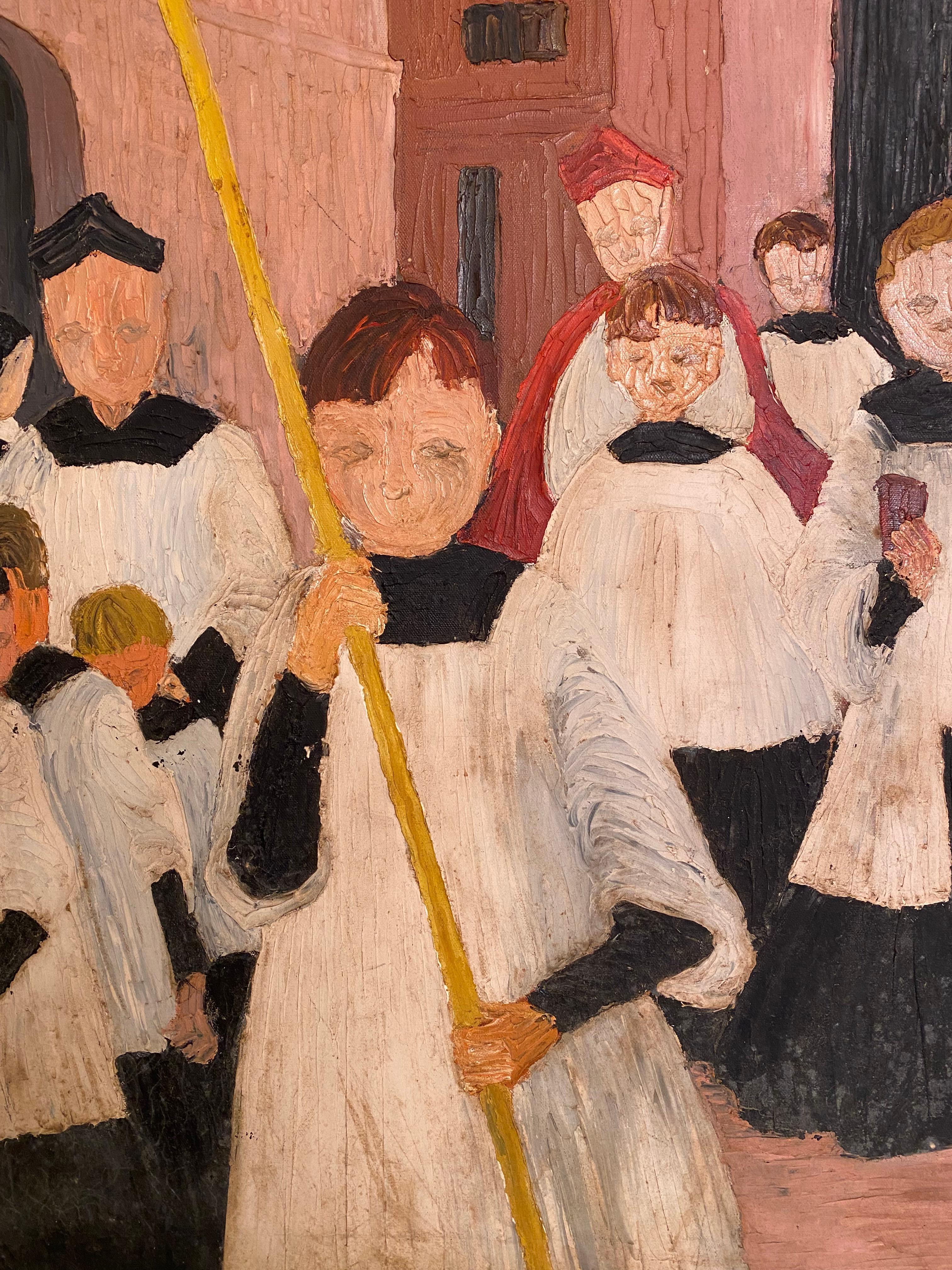 Kitty LaScala Modernist Holy Day Procession Painting In Good Condition In Garnerville, NY