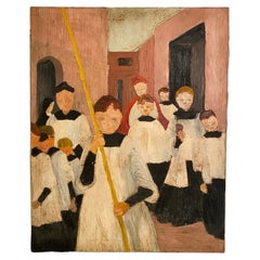 Vintage Kitty LaScala Modernist Holy Day Procession Painting