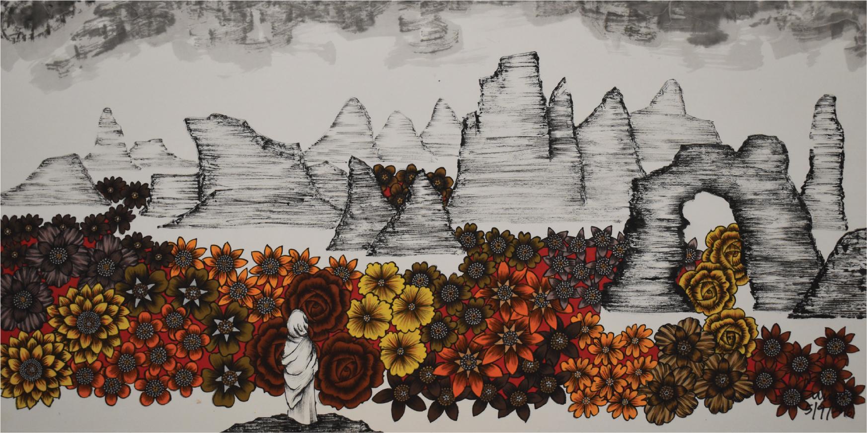 Kium Landscape Painting - Surrealistic Landscape.Contemporary interpretation of Chinese Ink Painting