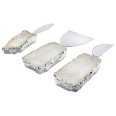 Kiva Cheese Set in Crystal, Pure Silver and Stainless Steel by Anna Rabinowitz