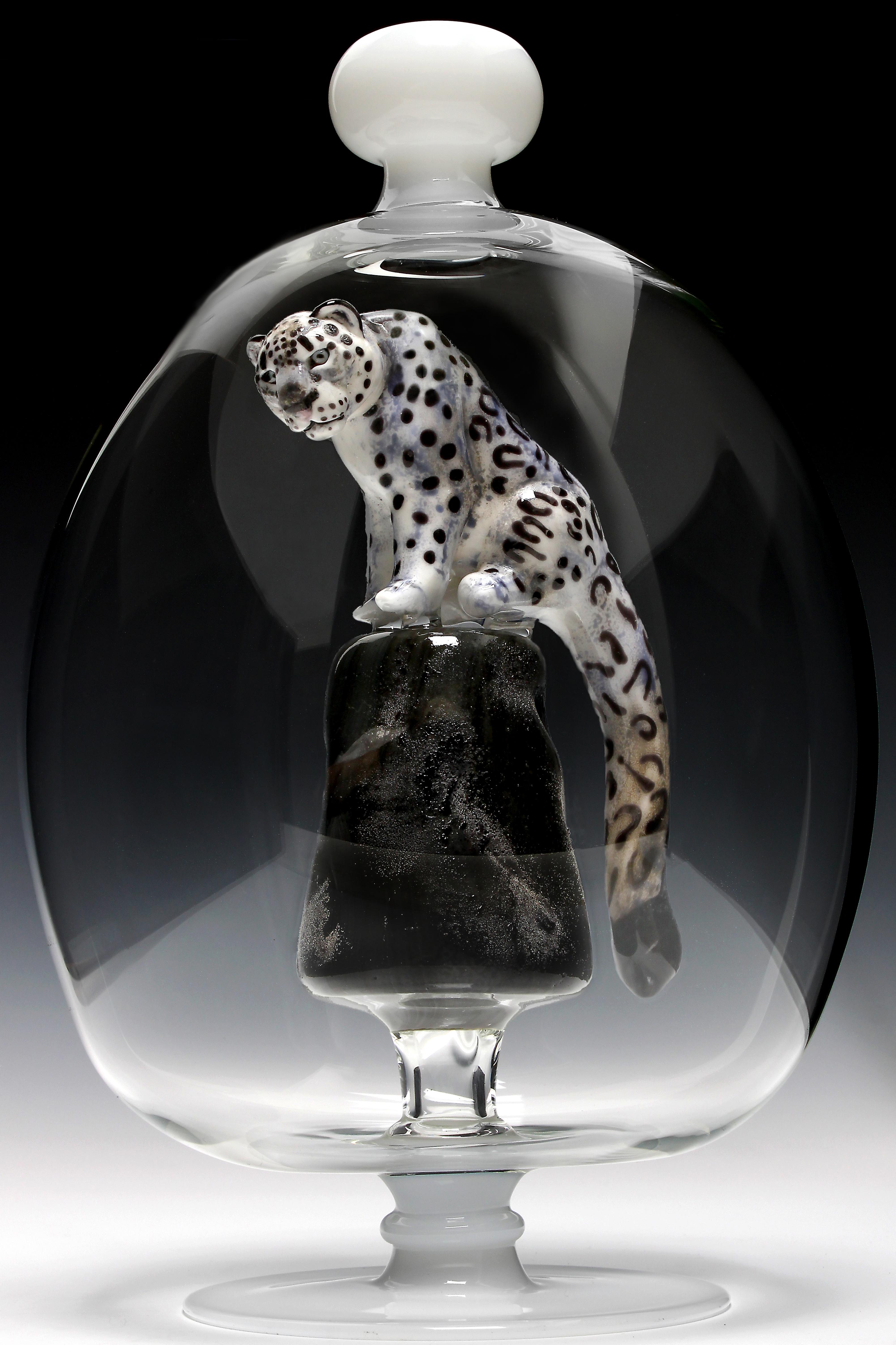 Kiva Ford Figurative Sculpture - Snow Leopard Bottle