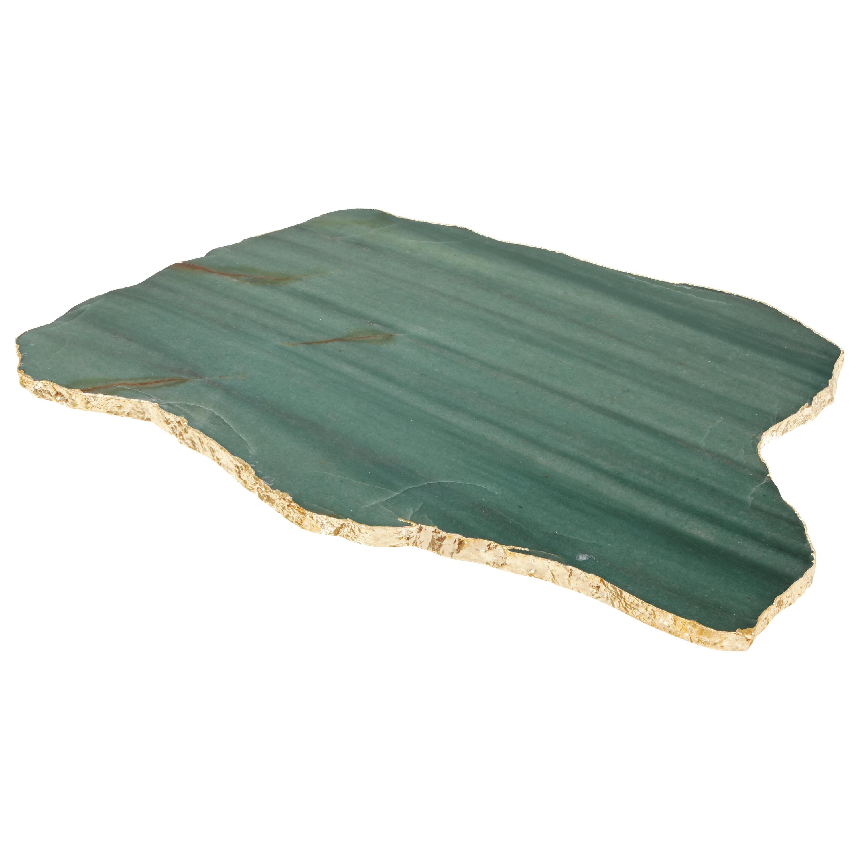 Kiva Large Platter in Emerald Quartz and 24-Karat Gold by ANNA New York