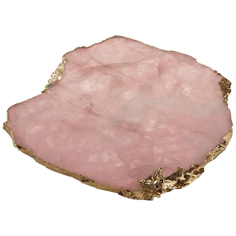 Kiva Large Platter in Rose Quartz and 24 Karat Gold by Anna Rabinowitz ...