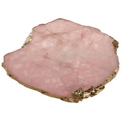 Kiva Large Platter in Rose Quartz and 24 Karat Gold by Anna Rabinowitz