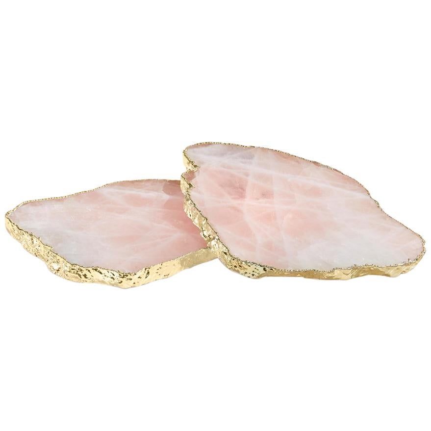 Kivita Coasters in Rose Quartz and 24-Karat Gold by ANNA New York For Sale