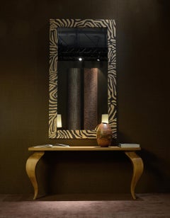 Kivu Mirror with Solid Wood Structure, Zebra Inlay and Bronzed Mirror
