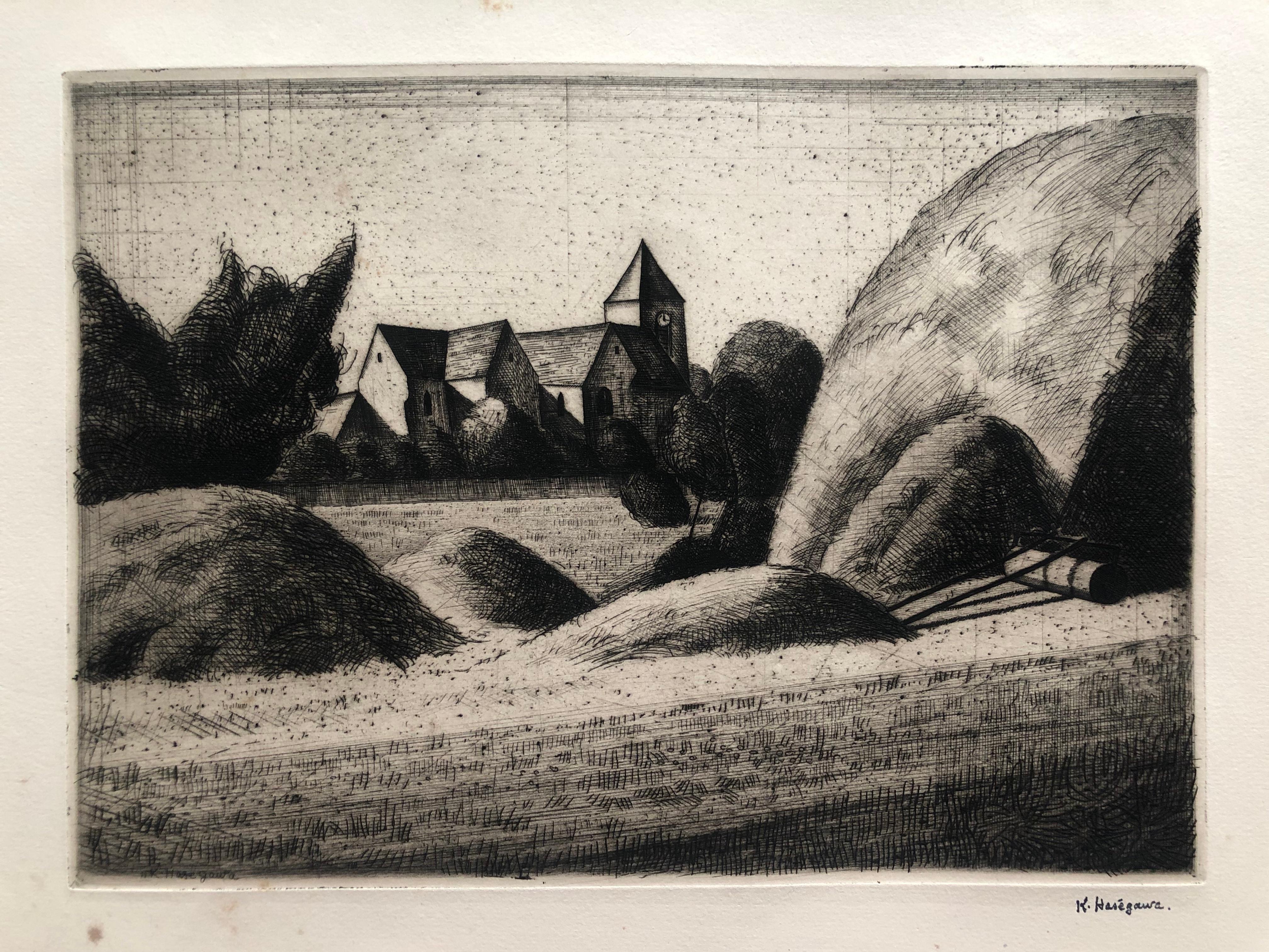 Haystacks at Chailly - Print by Kiyoshi Hasegawa