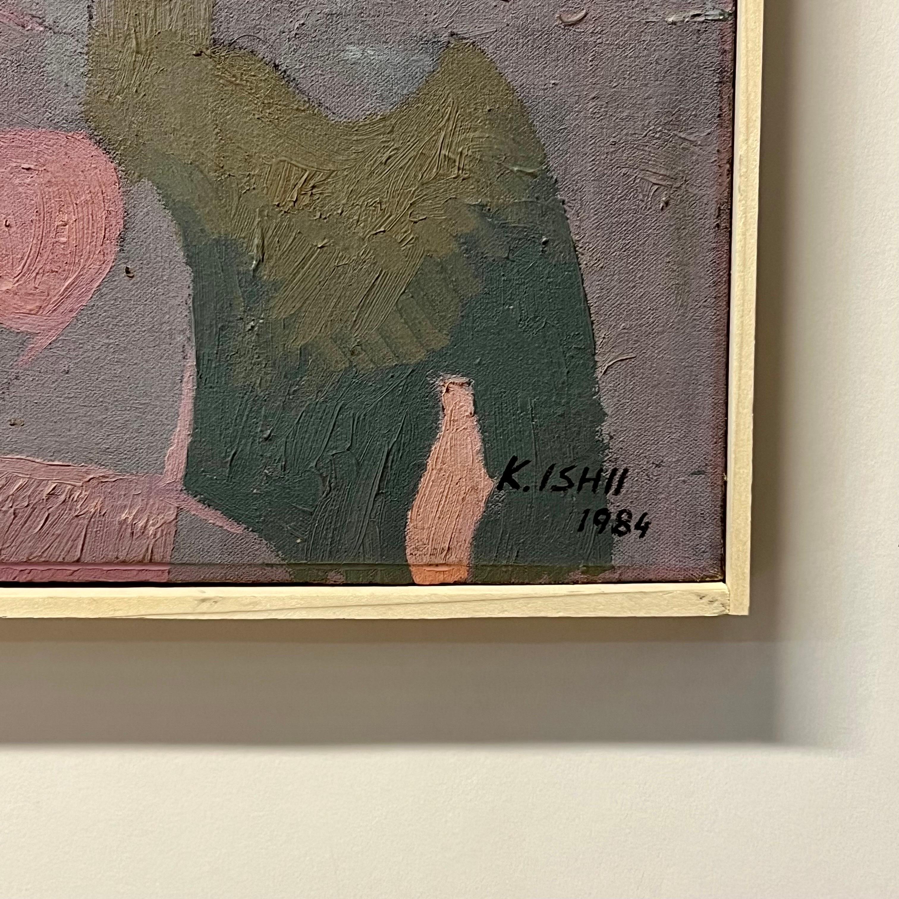 Modern Kiyoshi Ishii Abstract Oil on Canvas, Japan c1984 For Sale