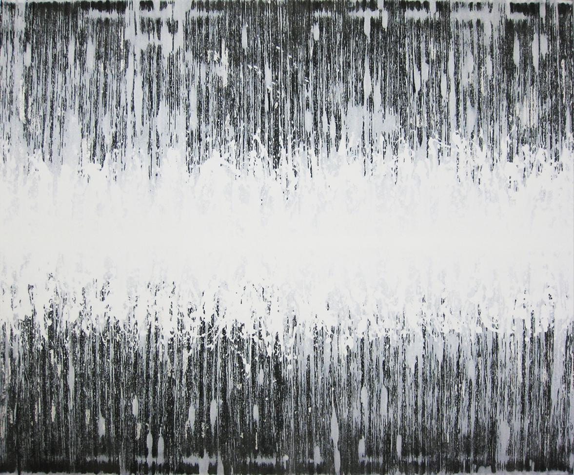 Kiyoshi Otsuka Abstract Painting - 'Nami No Oto (Sound Wave)' black and white abstract minimalist Japanese painting