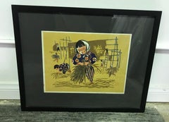 Kiyoshi Saito Early Signed Japanese Woodblock Print Children Rice Harvest