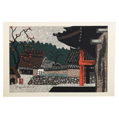 Kiyoshi Saito “Horyuji Temple (Late Autumn)” Japanese Woodblock Print mcm