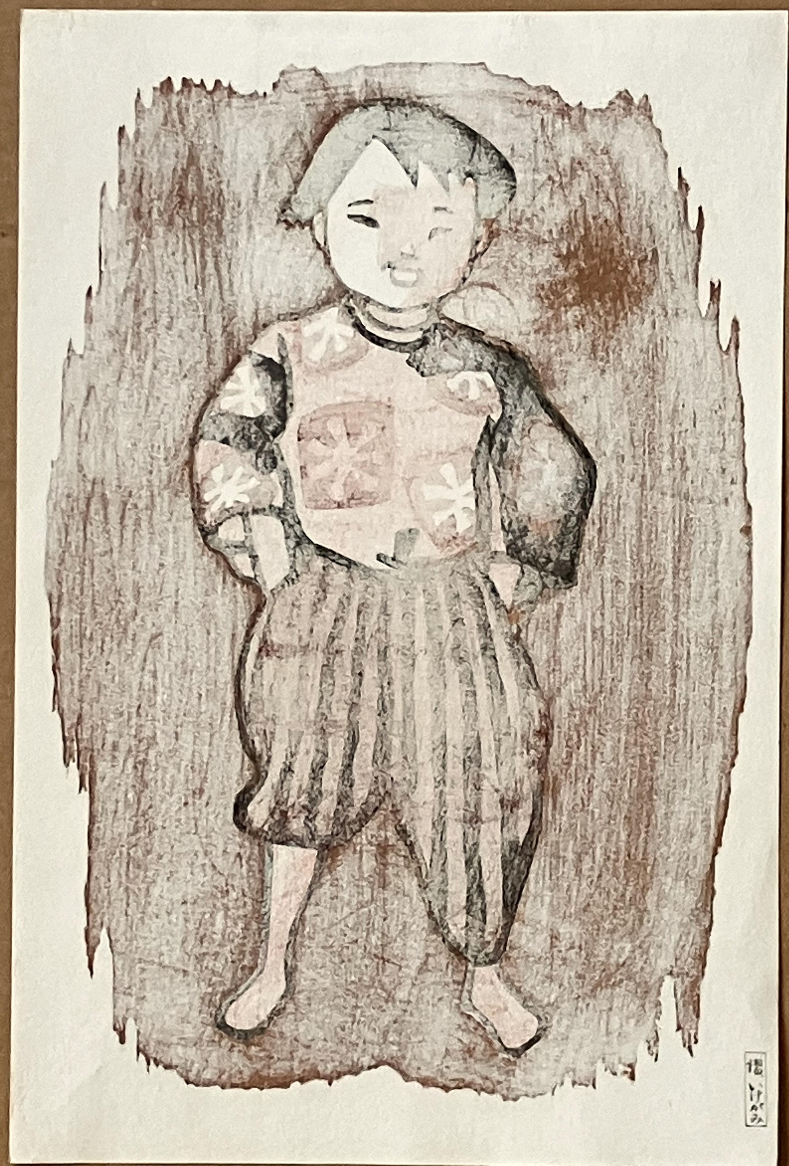 Chico de Aizu - Figurative Print Marrón de Kiyoshi Saitō